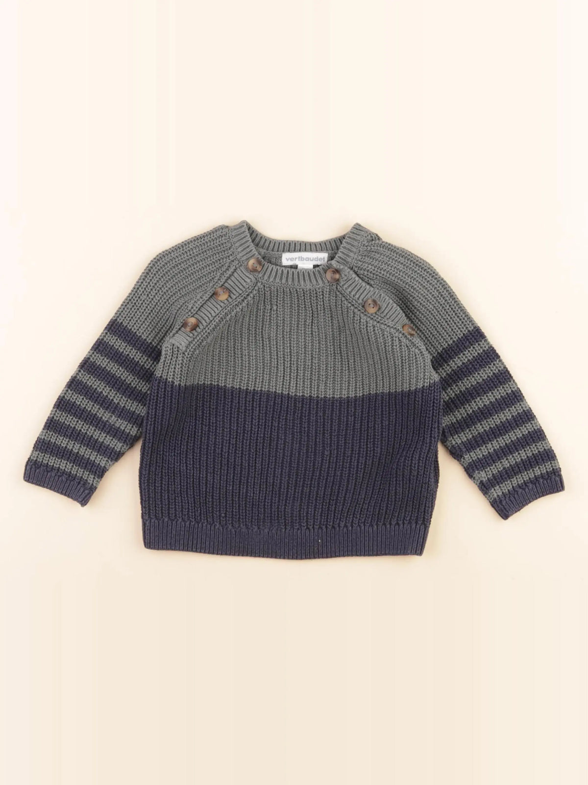 Vertbaudet - pull bleu, vert - 9 mois