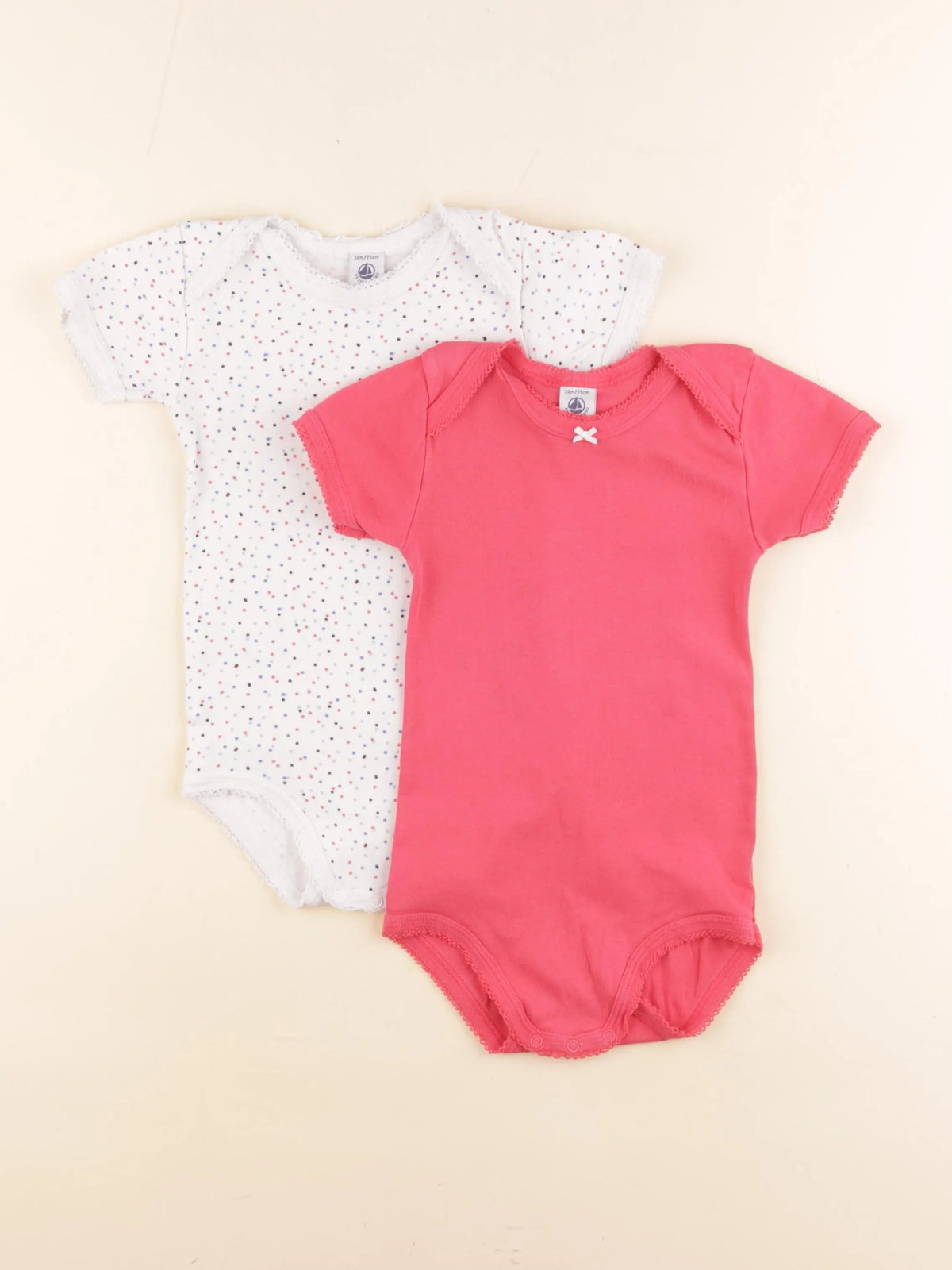 Petit Bateau - lot de 2 bodies en coton rose, blanc - 36 mois