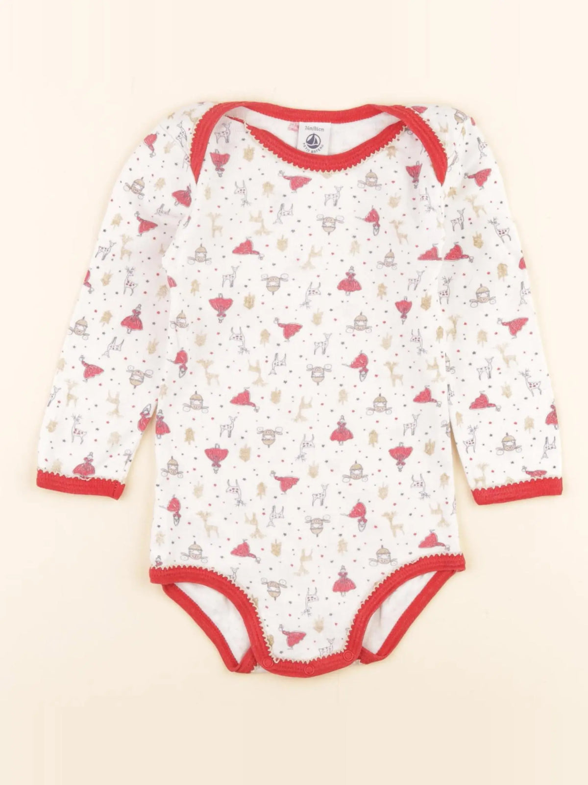 Petit Bateau - body blanc, rouge - 24 mois