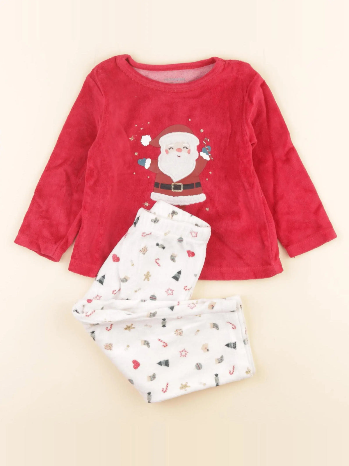Vertbaudet - pyjama velours blanc, rouge - 2 ans