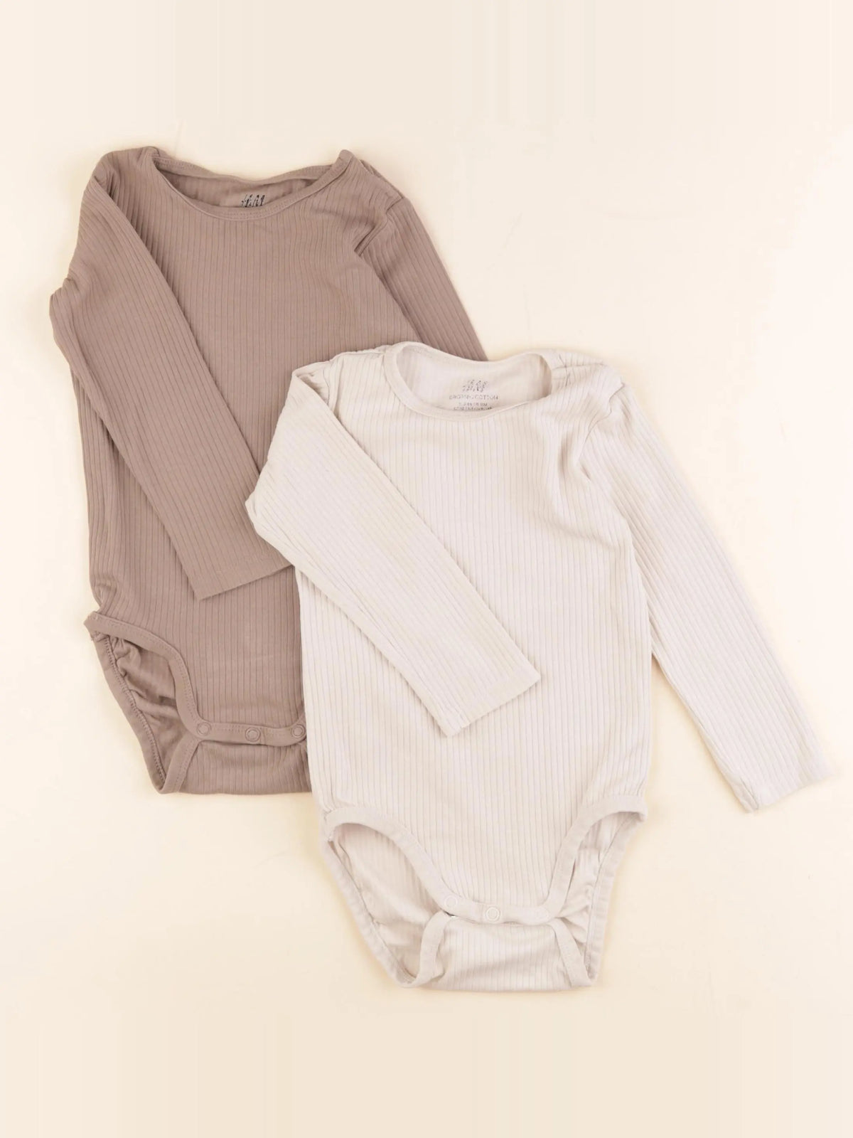 H&M - lot de 2 bodies en coton marron, beige - 12/18 mois