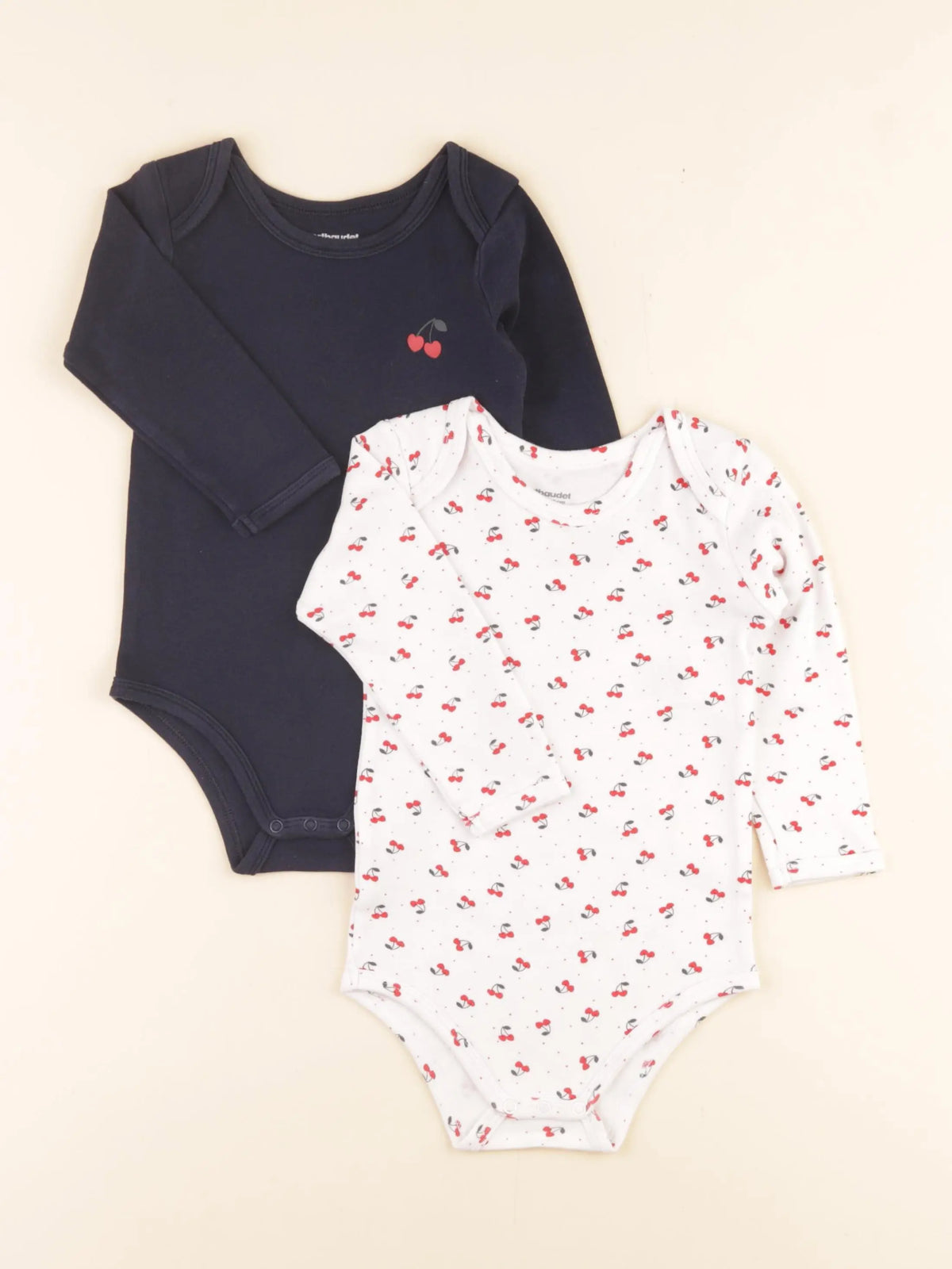 Vertbaudet - lot de 2 bodies en coton bleu, blanc, rouge - 24 mois