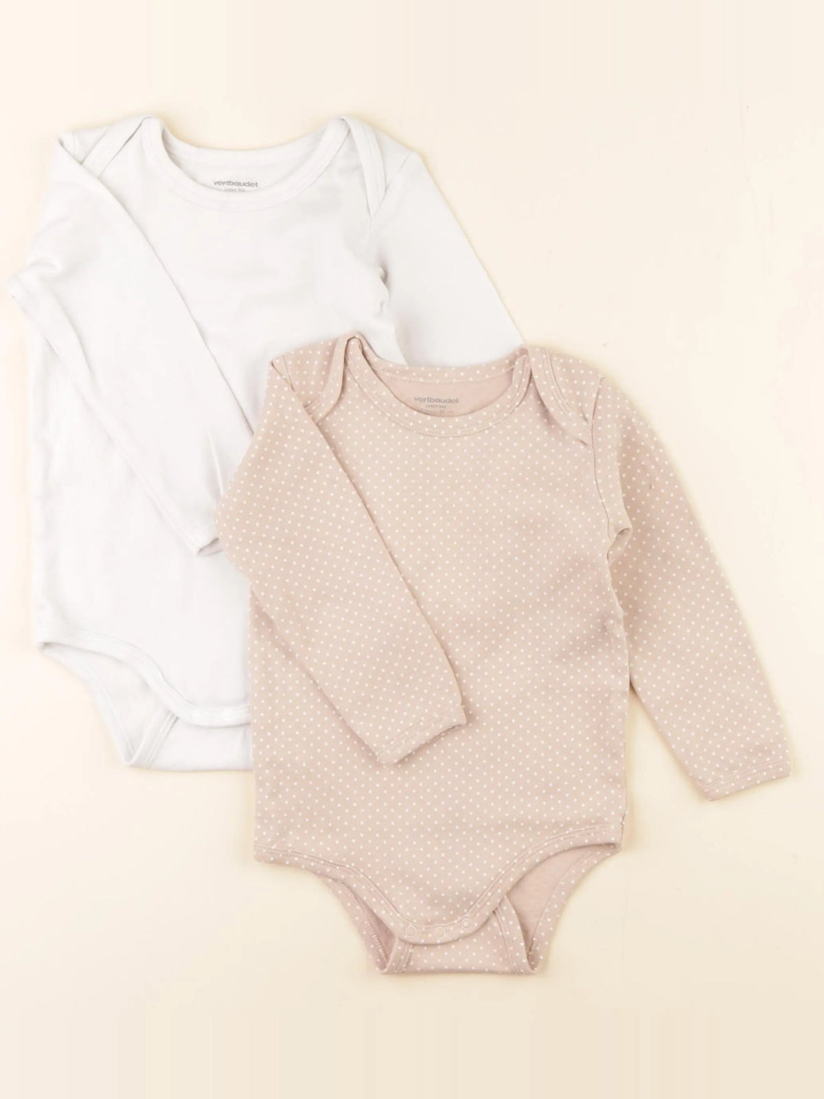 Vertbaudet - lot de 2 bodies en coton blanc, beige - 24 mois