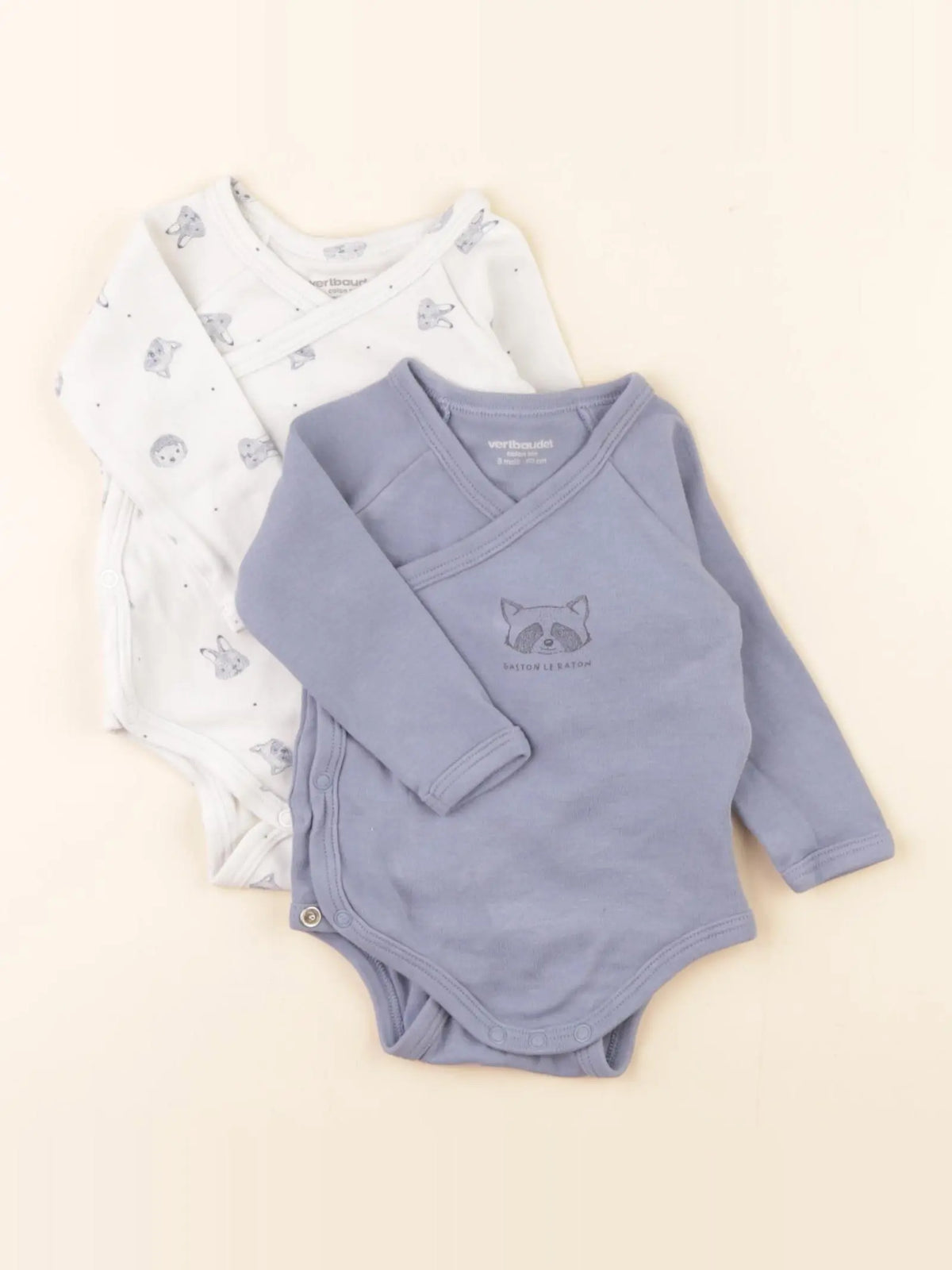 Vertbaudet - lot de 2 bodies en coton blanc, bleu - 3 mois