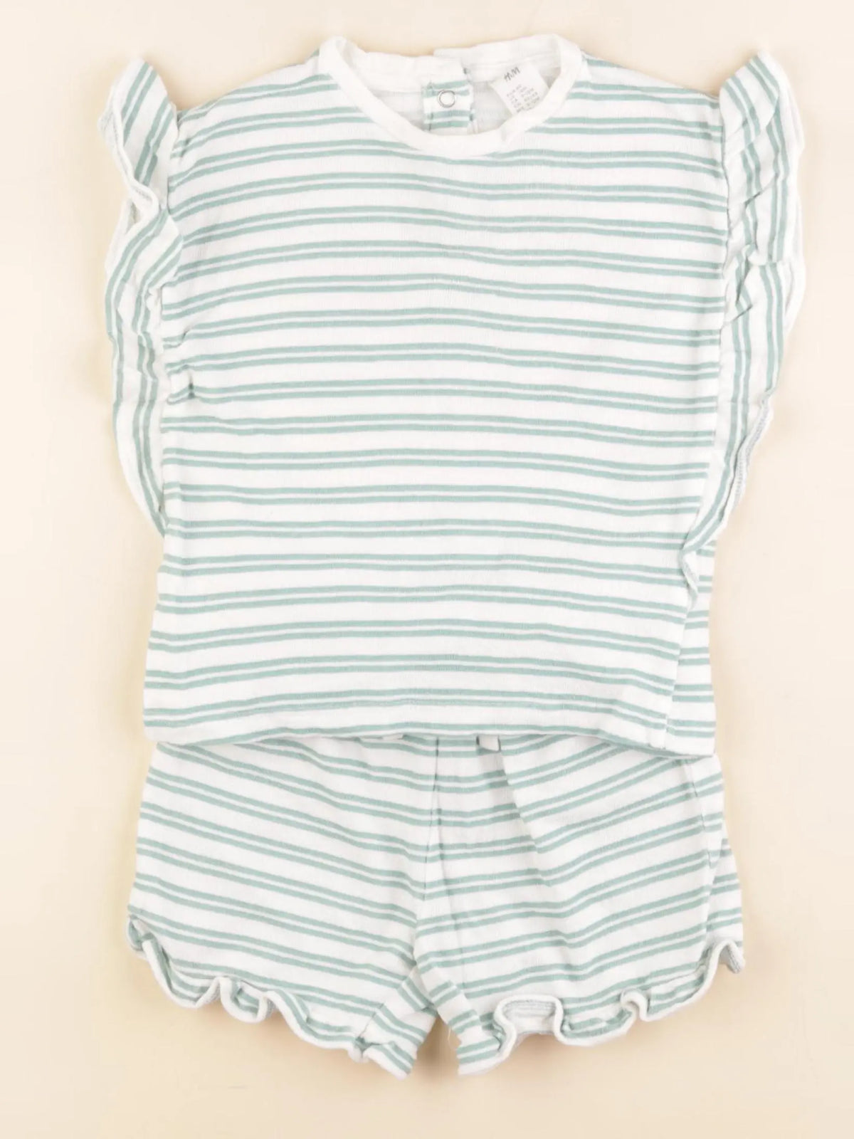 H&M - ensemble blanc, vert - 9/12 mois