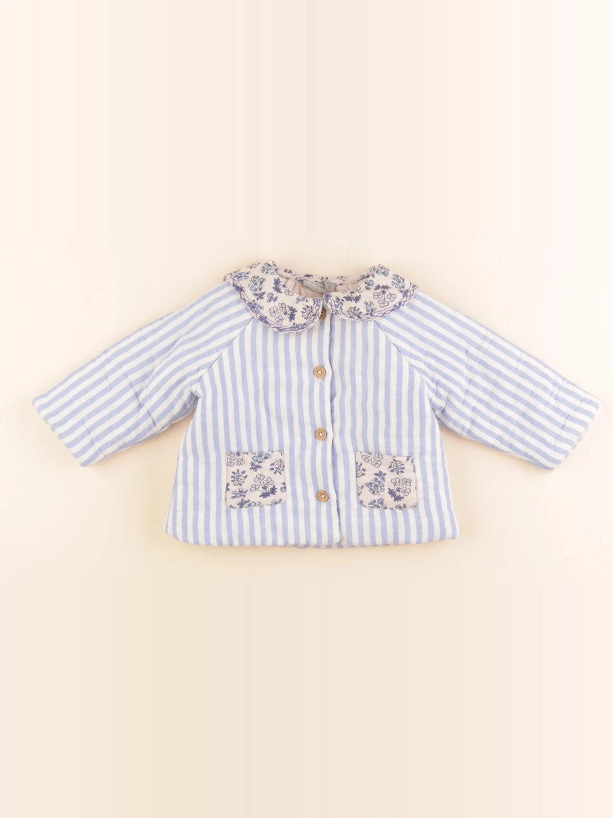 Boutchou - veste doublé bleu, blanc - 9 mois