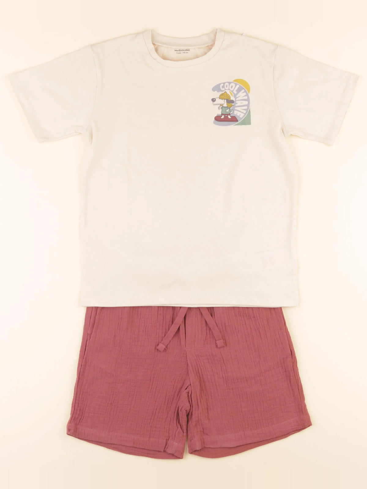Vertbaudet - ensemble beige, rouge - 10 ans