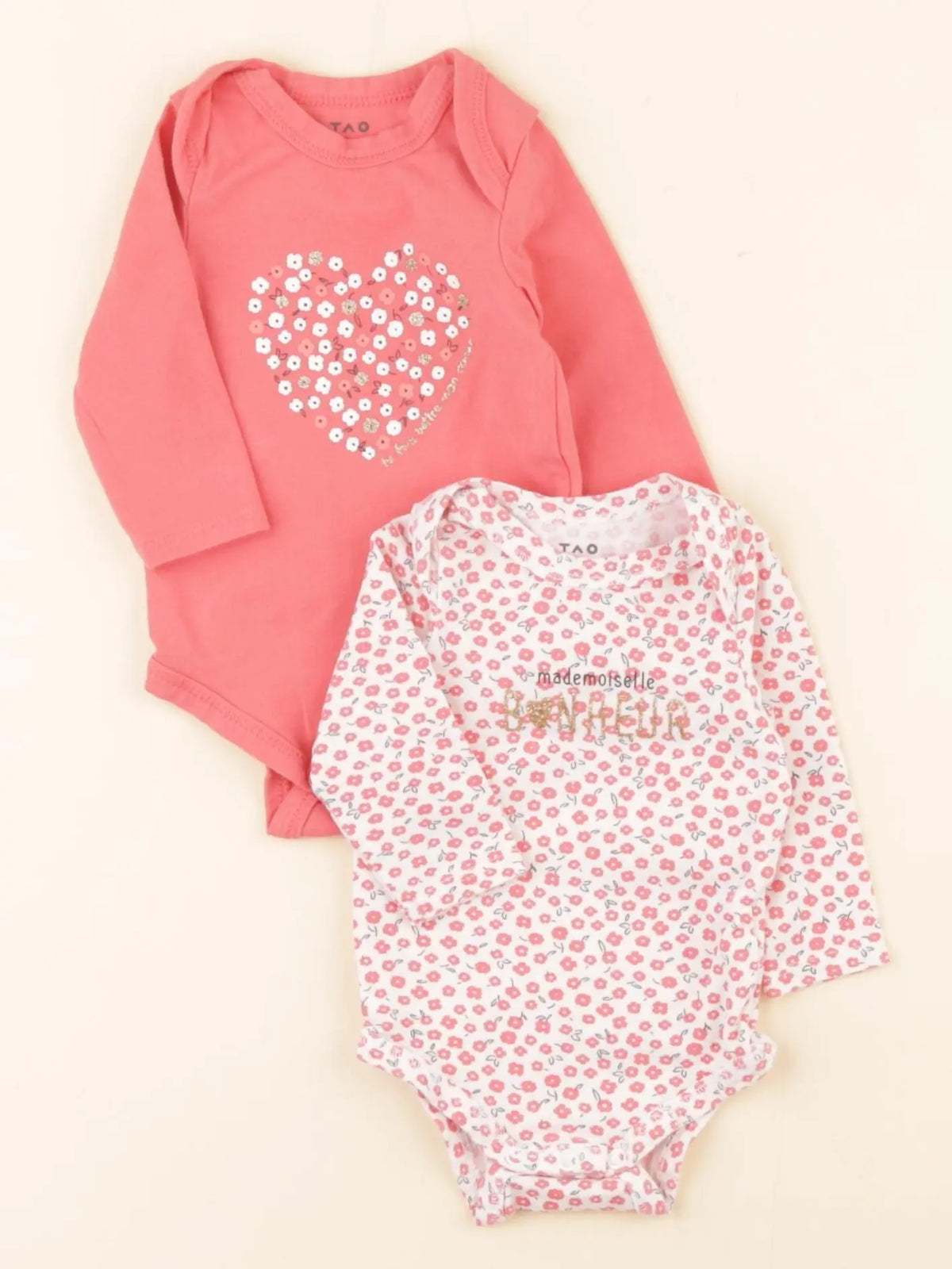 Tape à l'oeil - lot de 2 bodies en coton rose - 0 mois