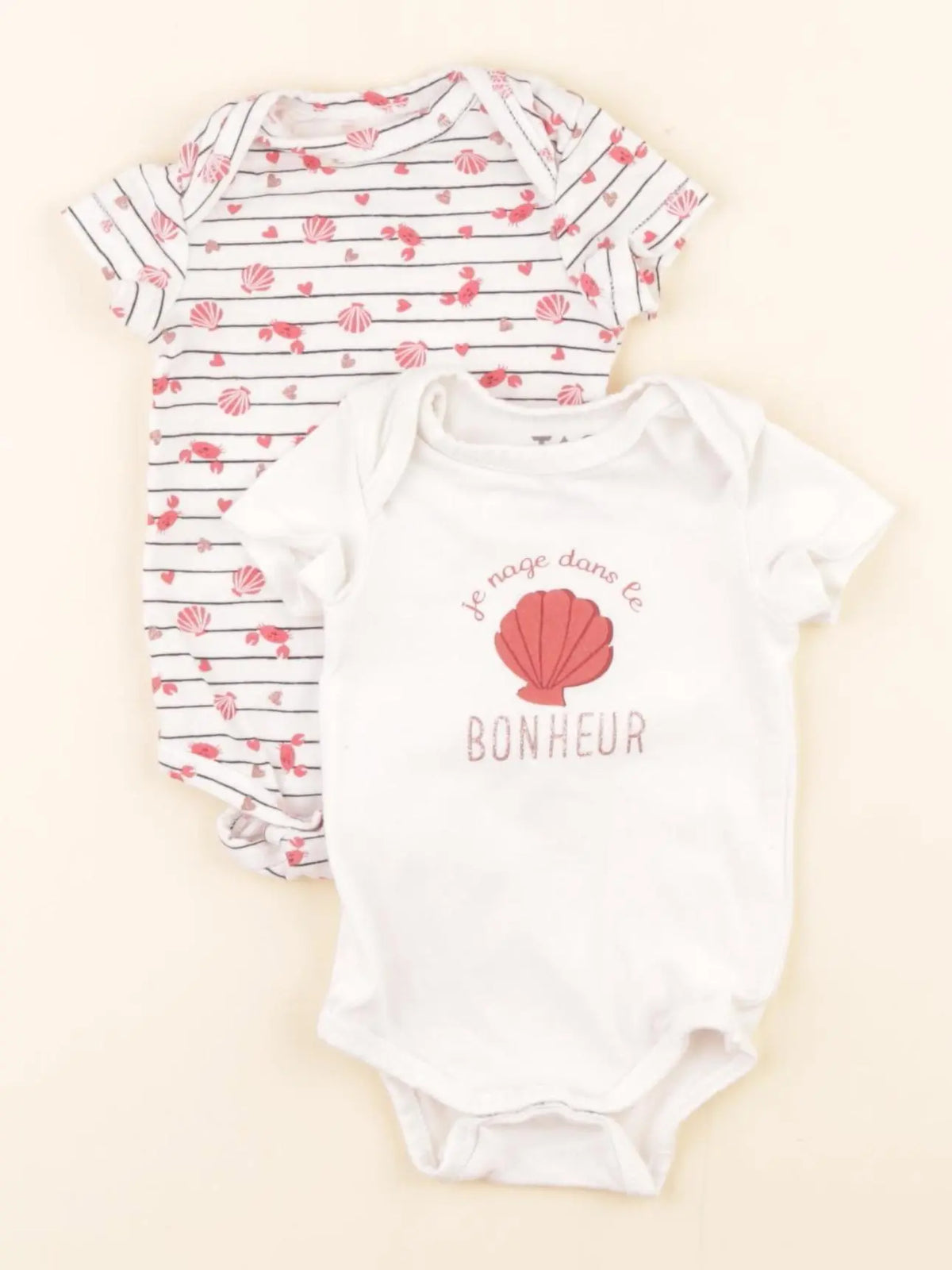 Tape à l'oeil - lot de 2 bodies en coton blanc, rose - 0 mois