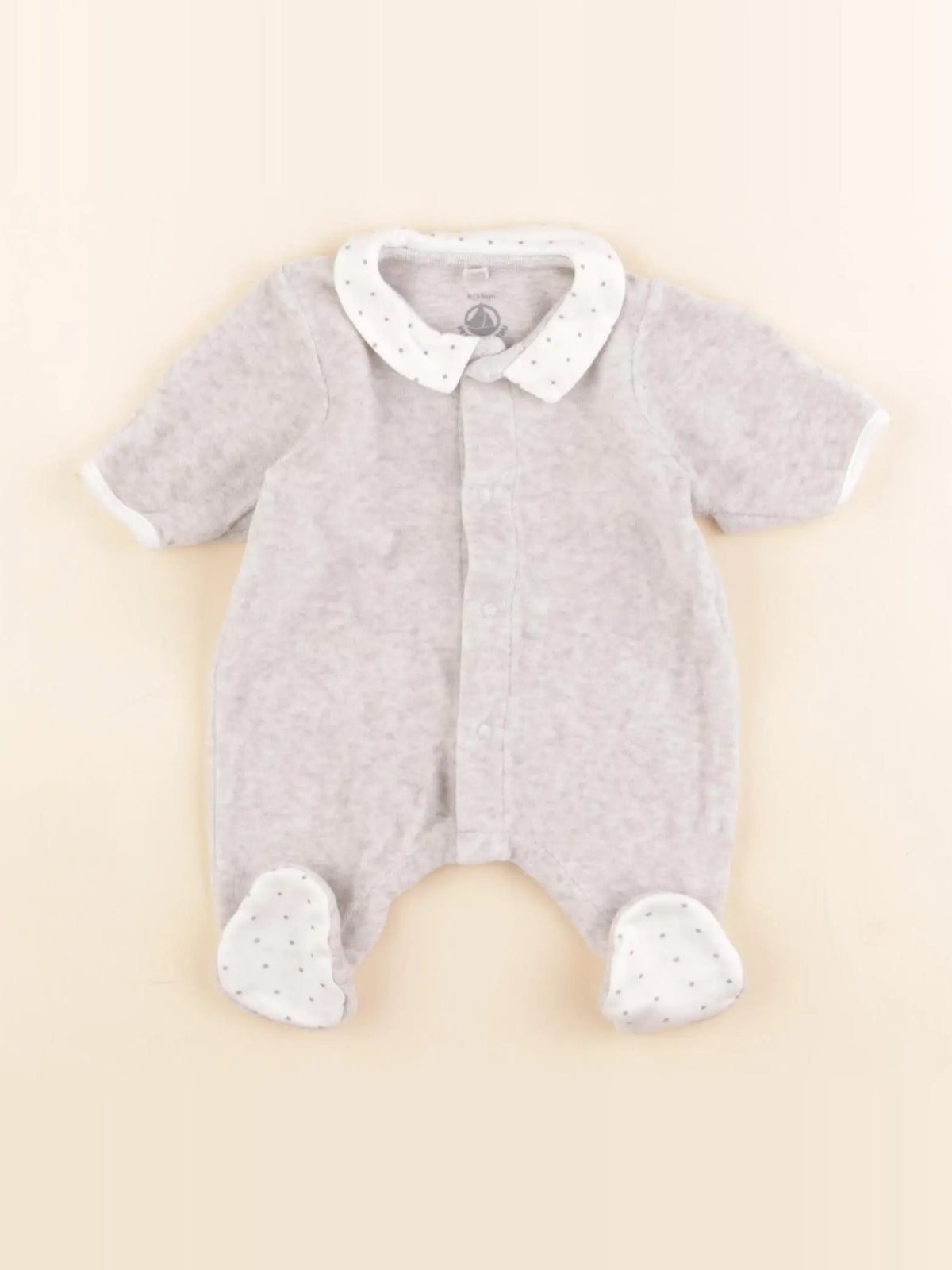 Petit Bateau - pyjama velours gris - 0 mois
