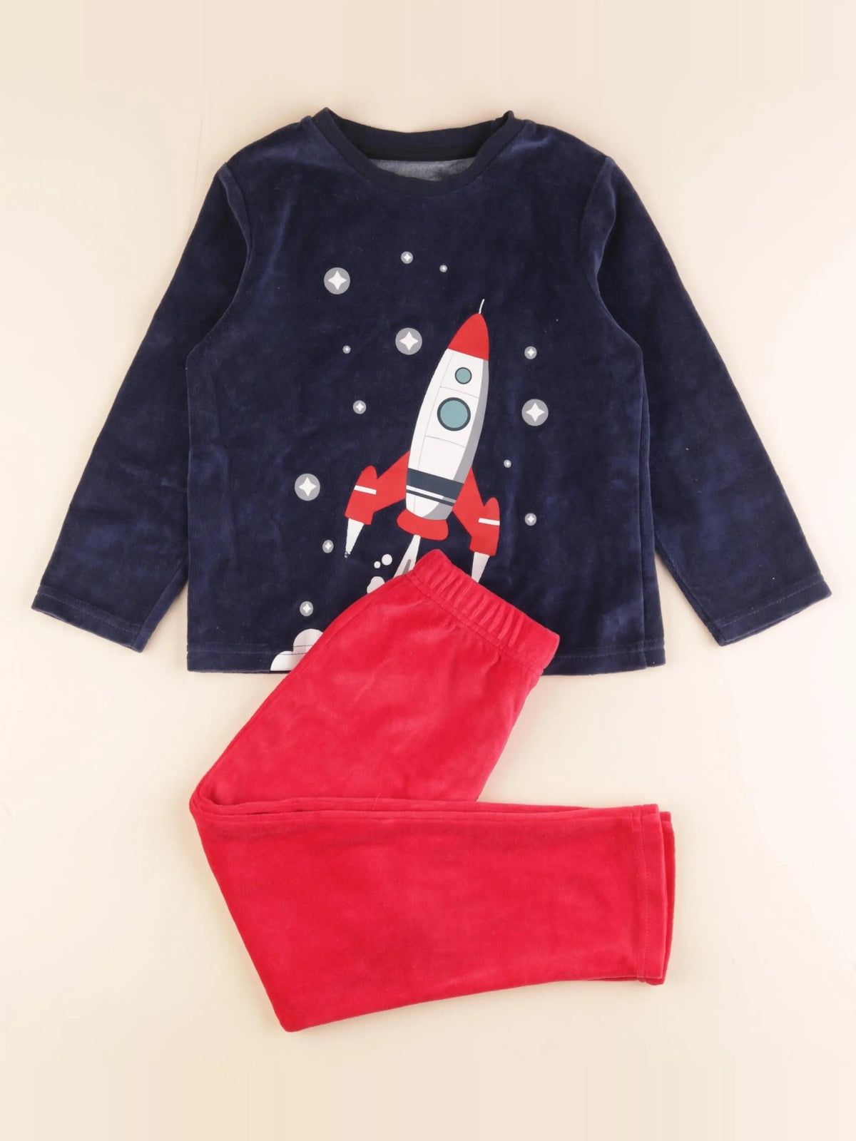 Vertbaudet - pyjama velours rouge, bleu - 6 ans