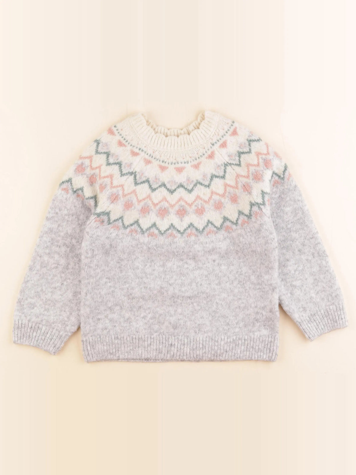 Vertbaudet - pull gris, rose - 6 ans