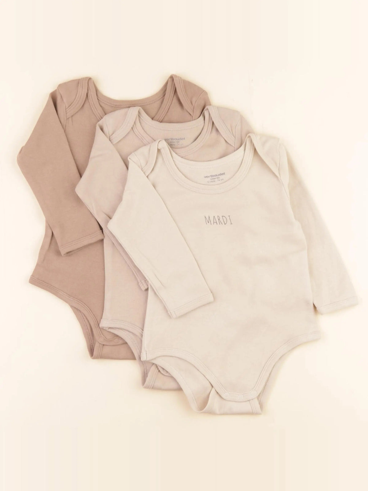 Vertbaudet - lot de 3 bodies en coton multicolore - 12 mois