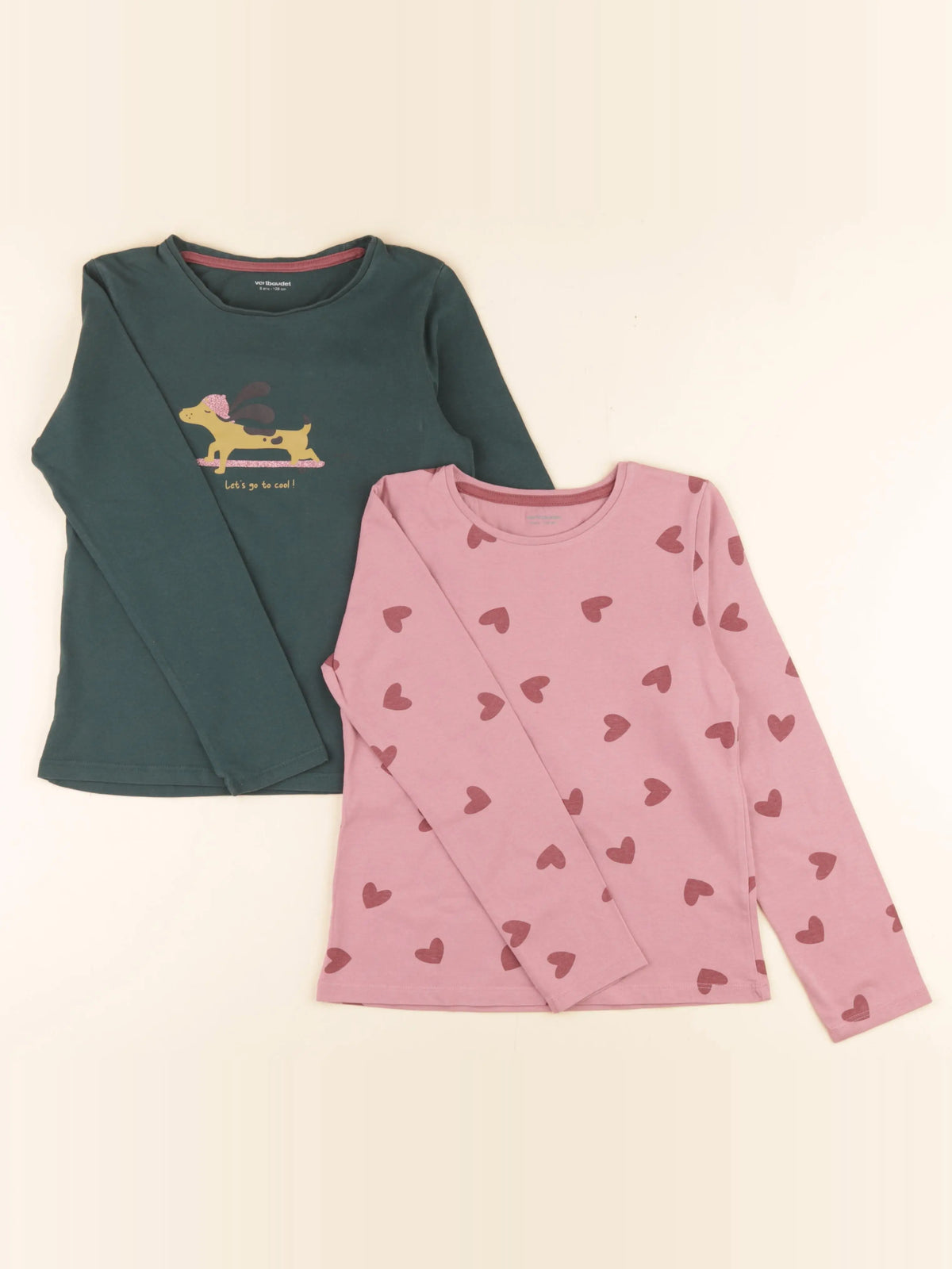 Vertbaudet - lot de 2 tee-shirts vert, rose - 8 ans