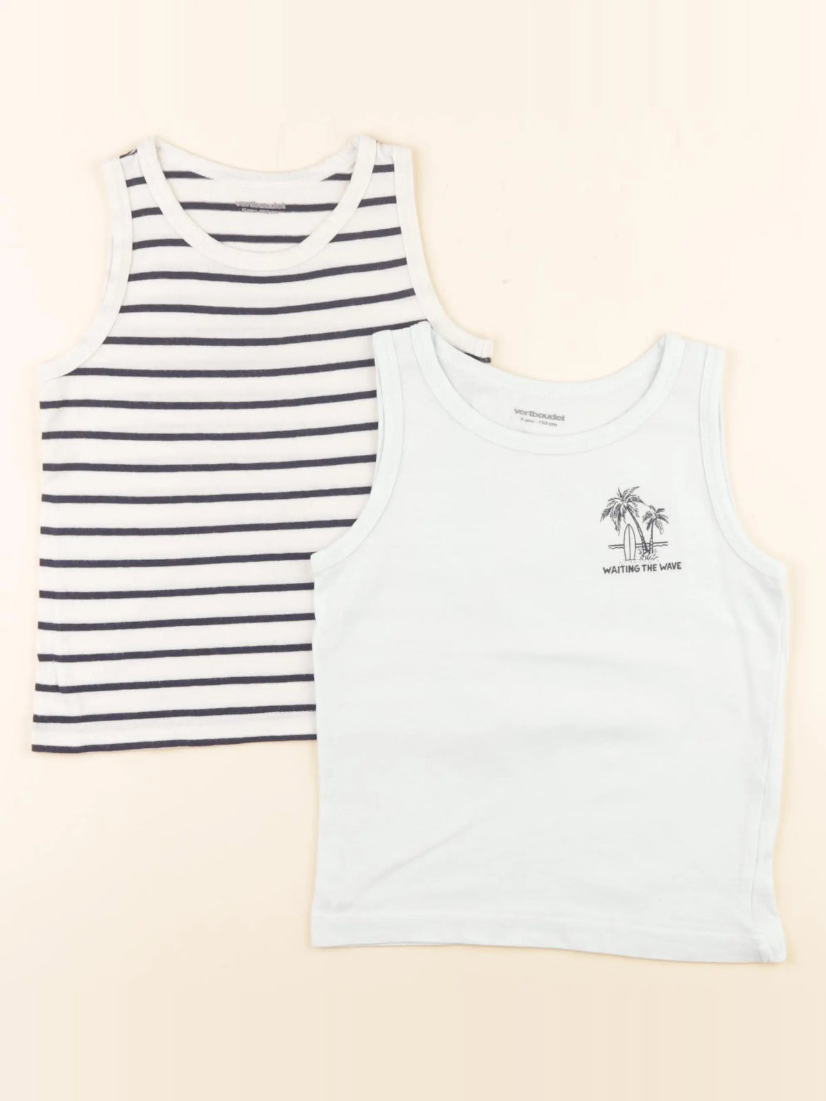 Vertbaudet - lot de 2 maillots de corps bleu, vert - 5 ans