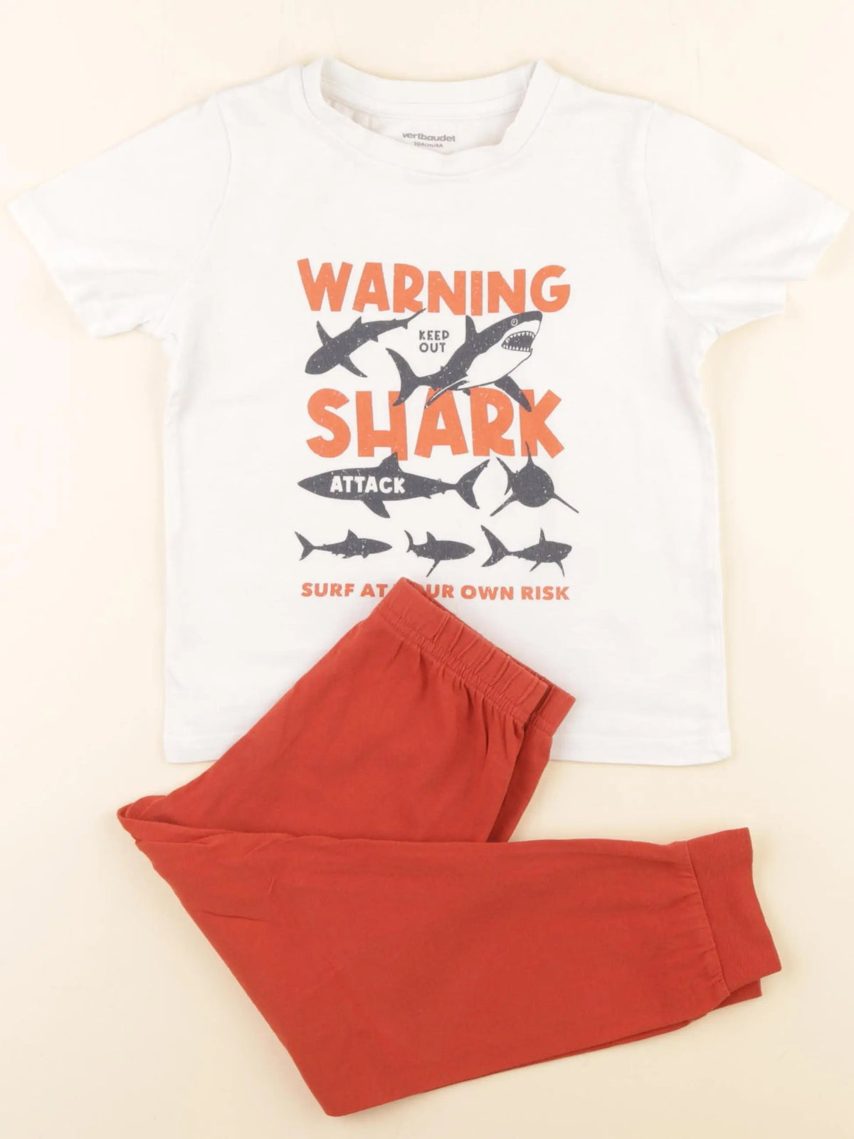 Vertbaudet - pyjama coton blanc, orange - 4 ans