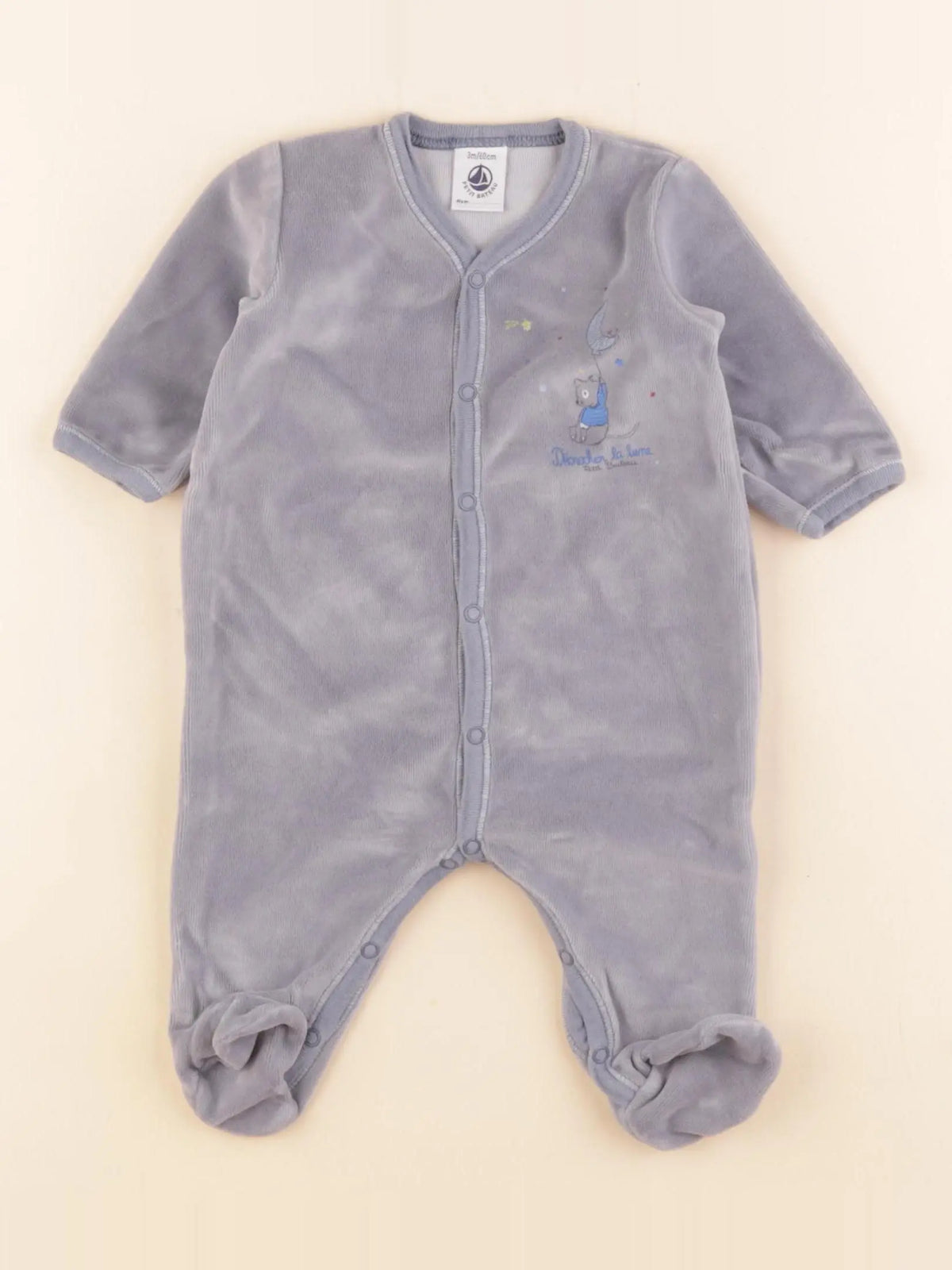 Petit Bateau - pyjama velours bleu - 3 mois