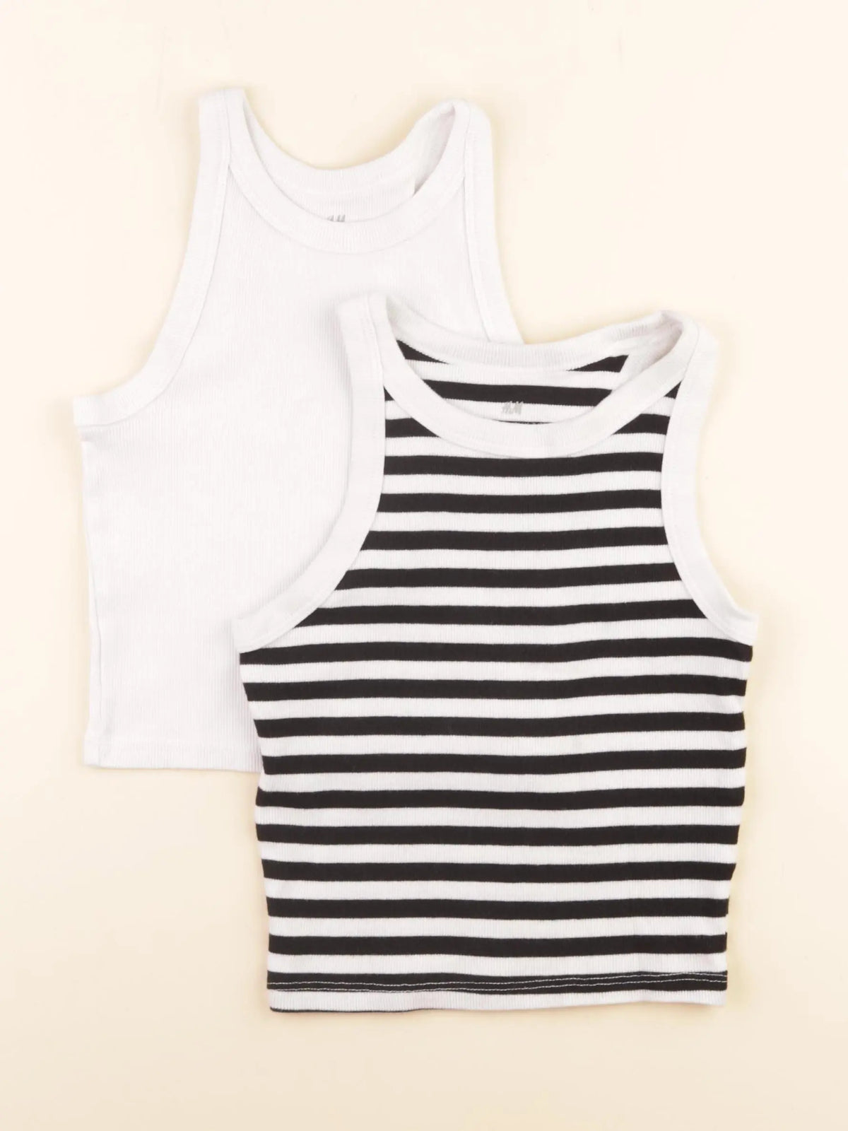 H&M - lot de 2 débardeurs blanc, bleu - 8/10 ans