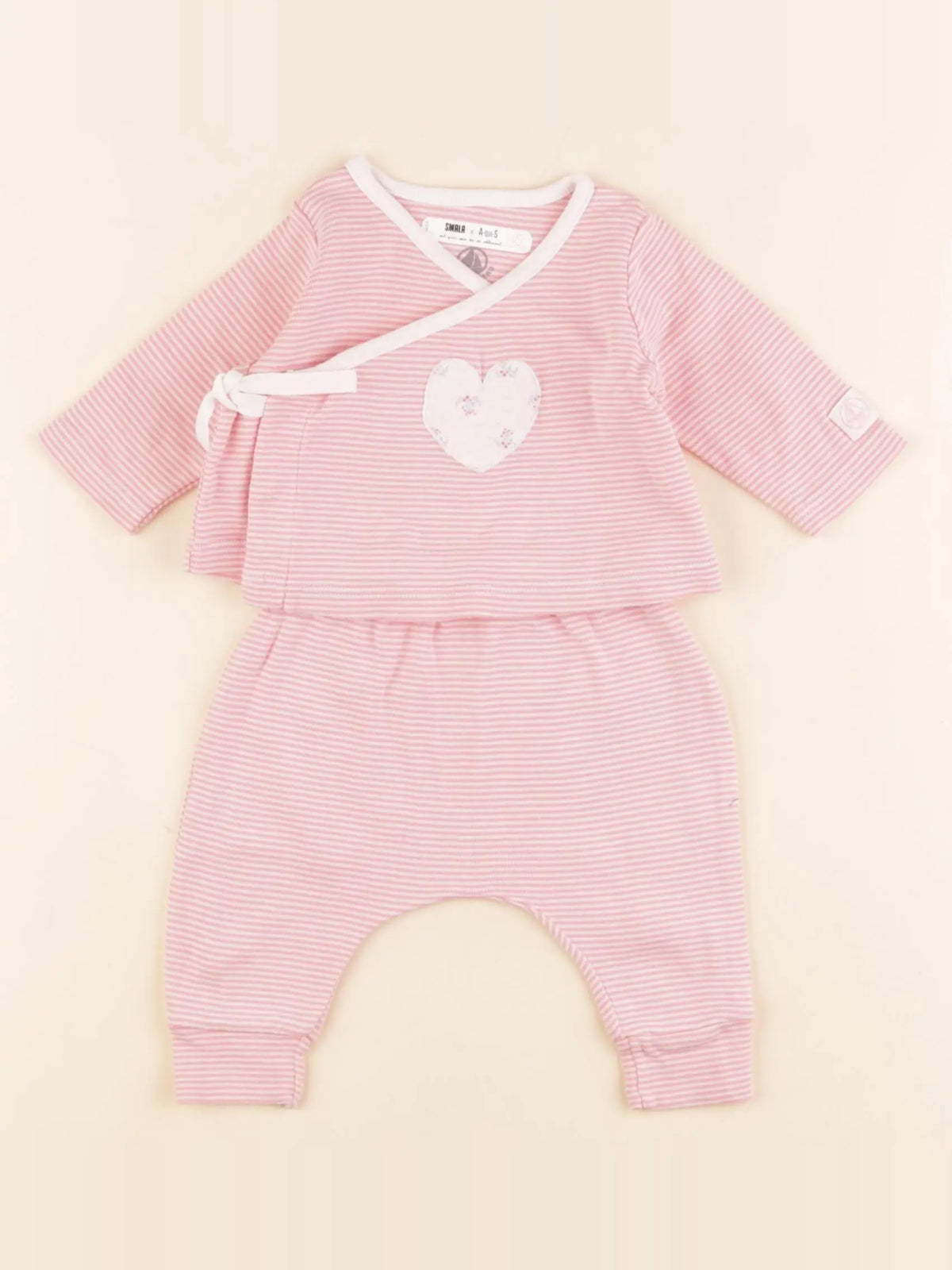 Petit Bateau - ensemble blanc, rose - 1 mois