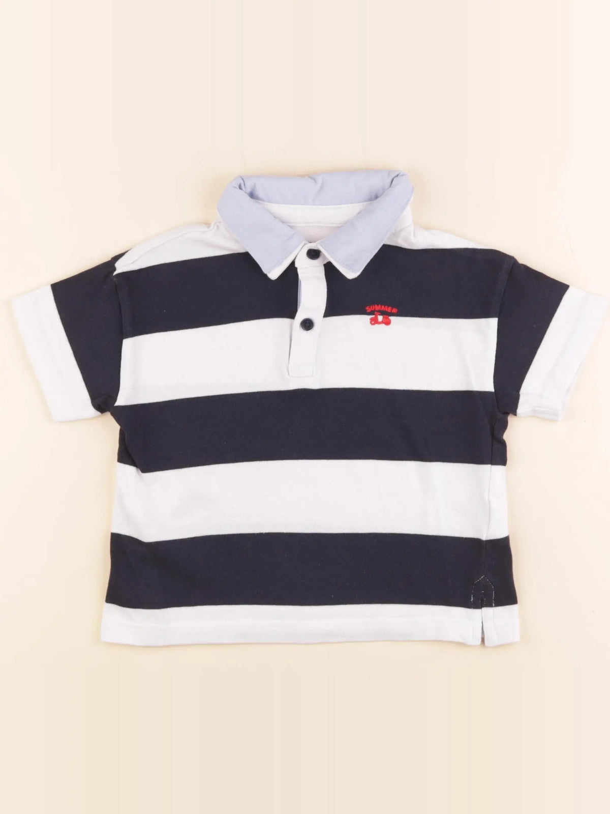Vertbaudet - polo blanc, bleu - 4 ans