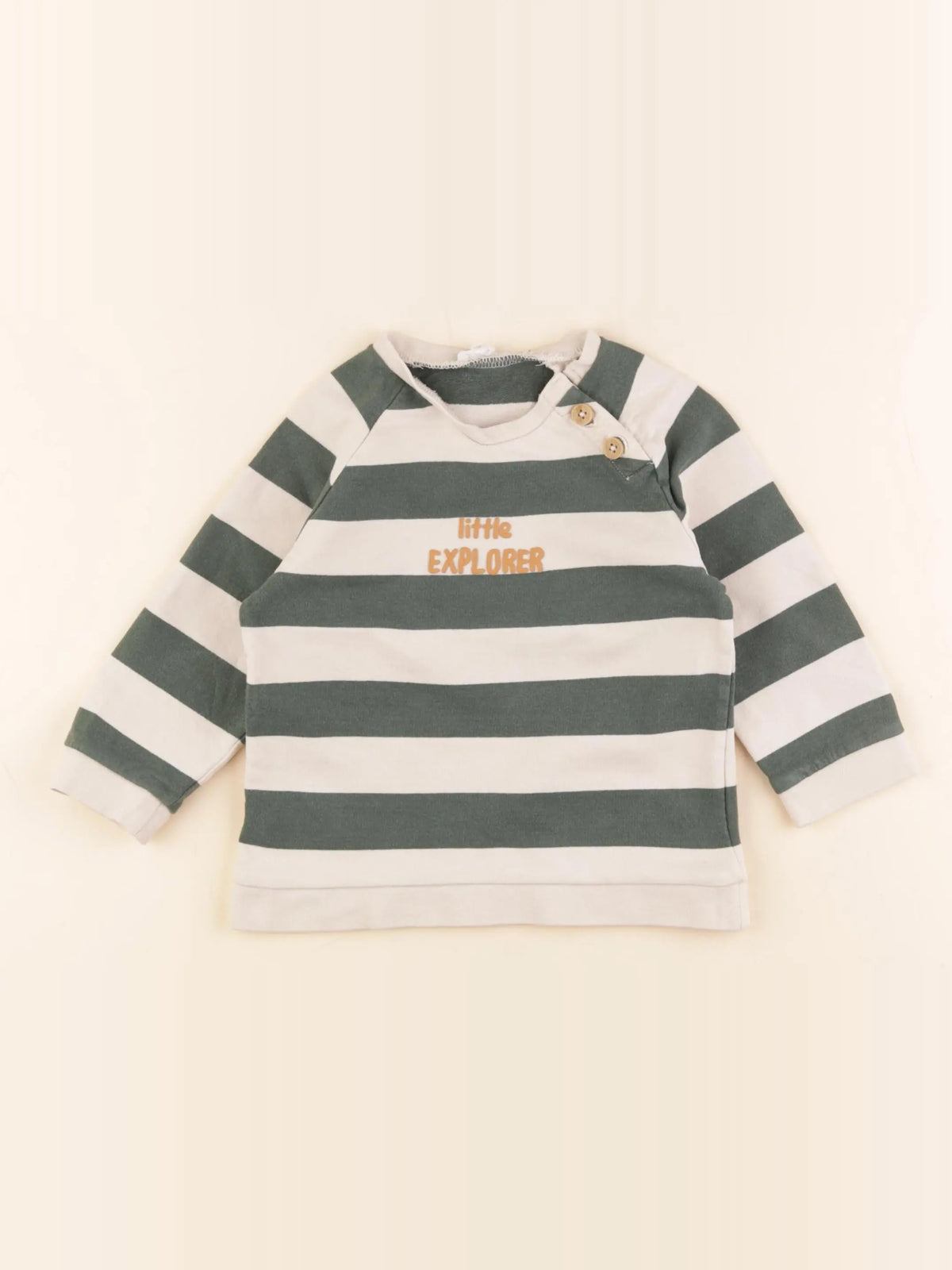 Vertbaudet - sweat beige, vert - 24 mois