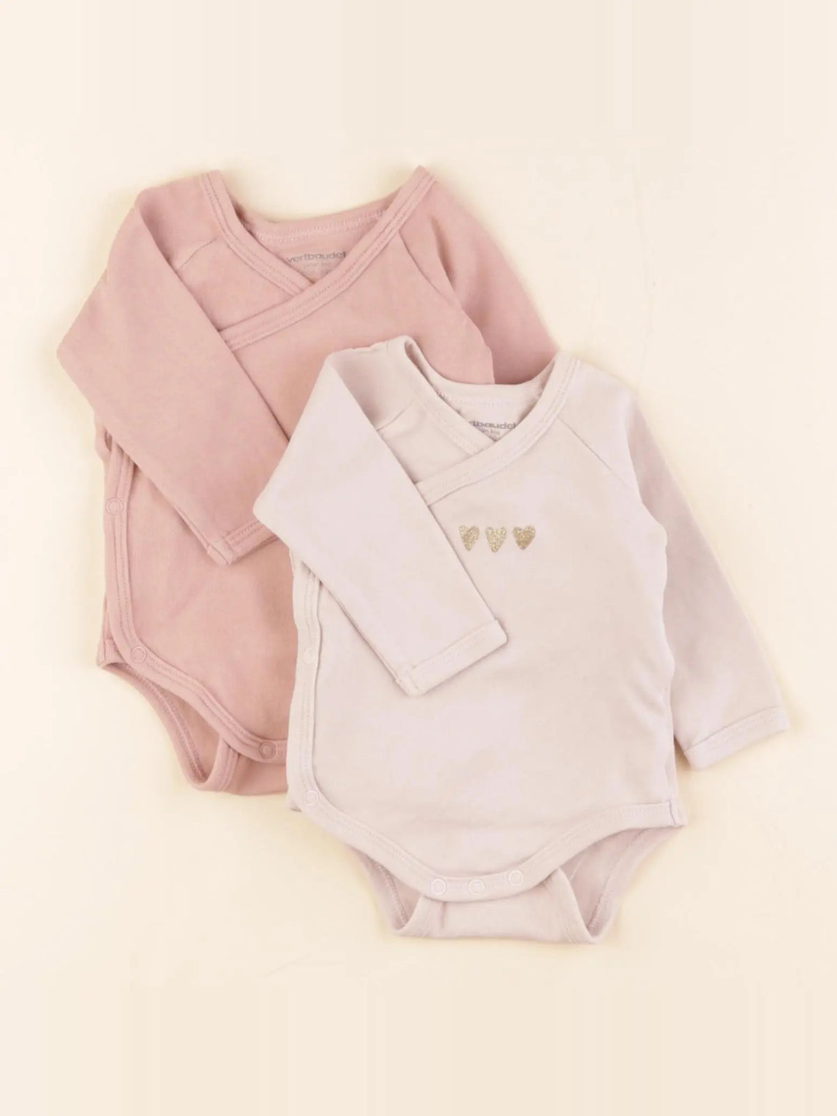 Vertbaudet - lot de 2 bodies en coton rose - 3 mois