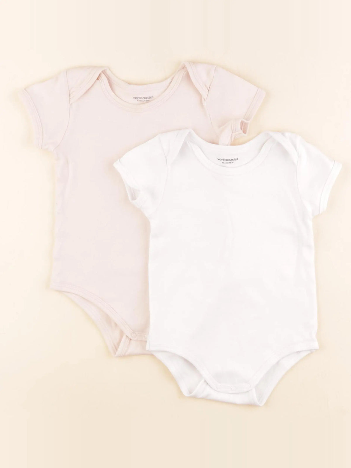 Vertbaudet - lot de 2 bodies en coton blanc, rose - 18 mois