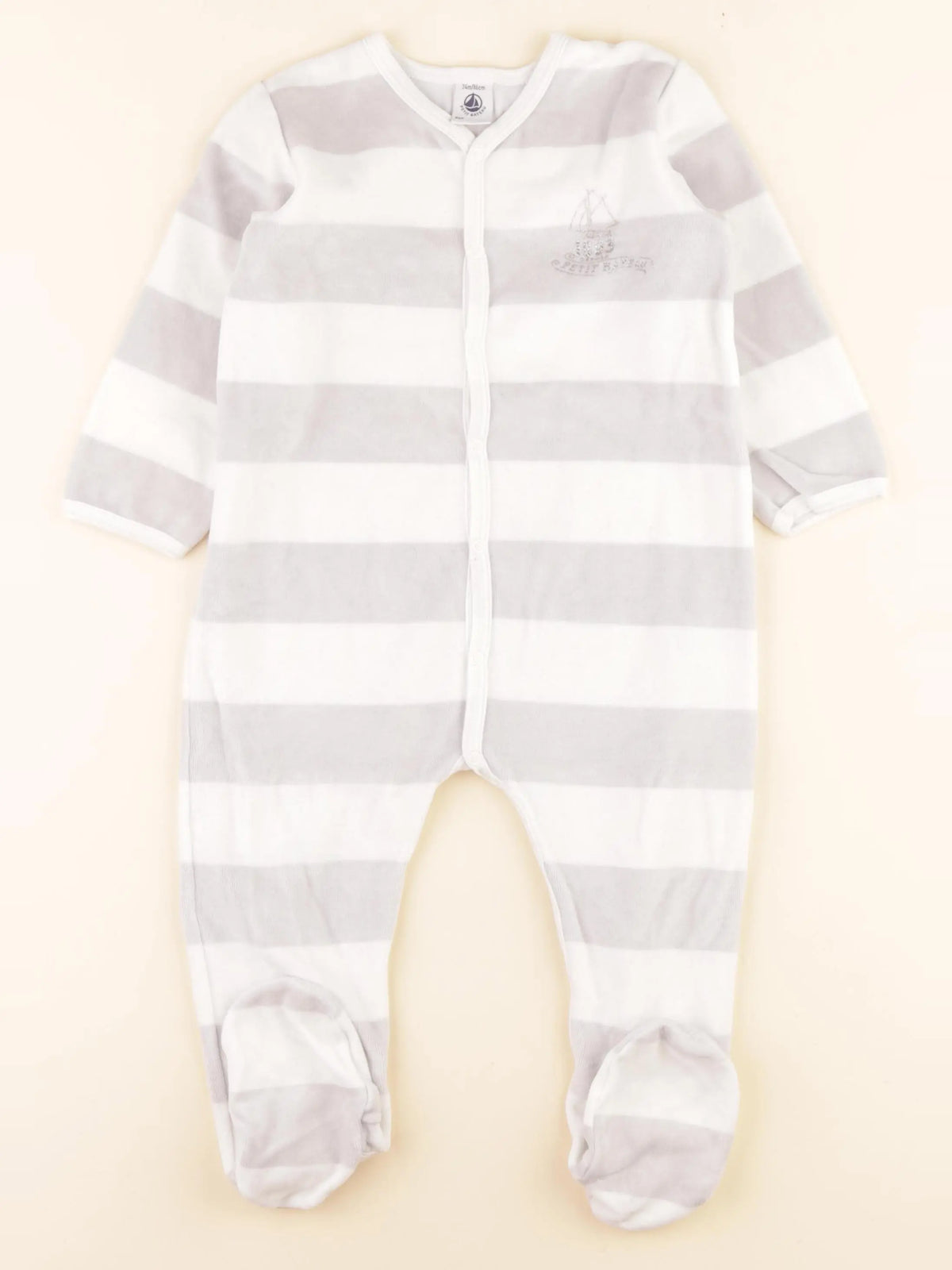 Petit Bateau - pyjama velours blanc, gris - 24 mois