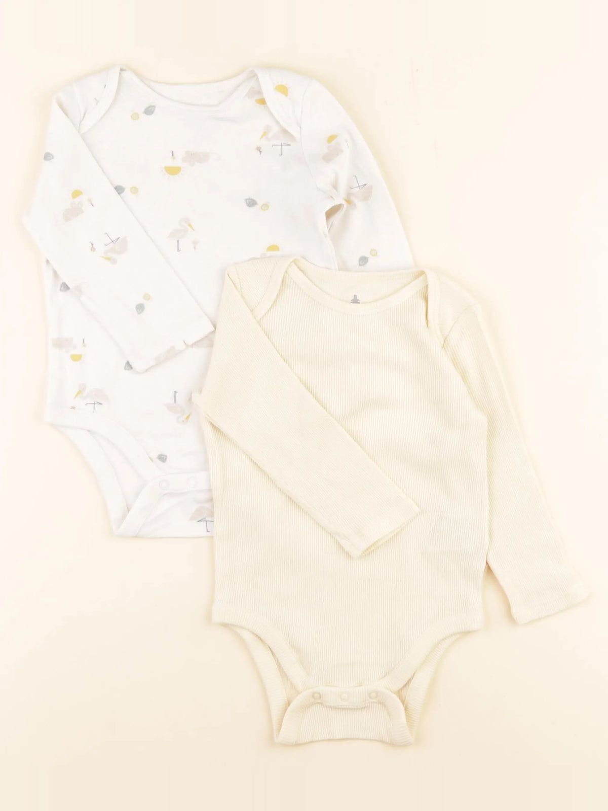 GAP - lot de 2 bodies en coton beige, jaune - 6/12 mois