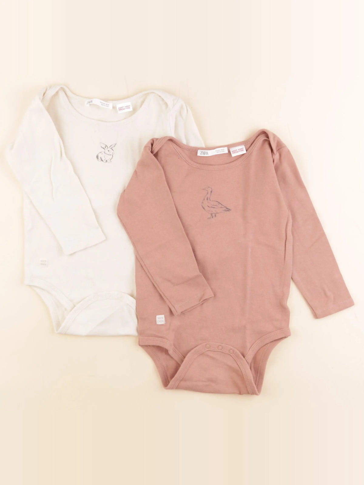 Zara - lot de 2 bodies en coton beige - 2/3 ans