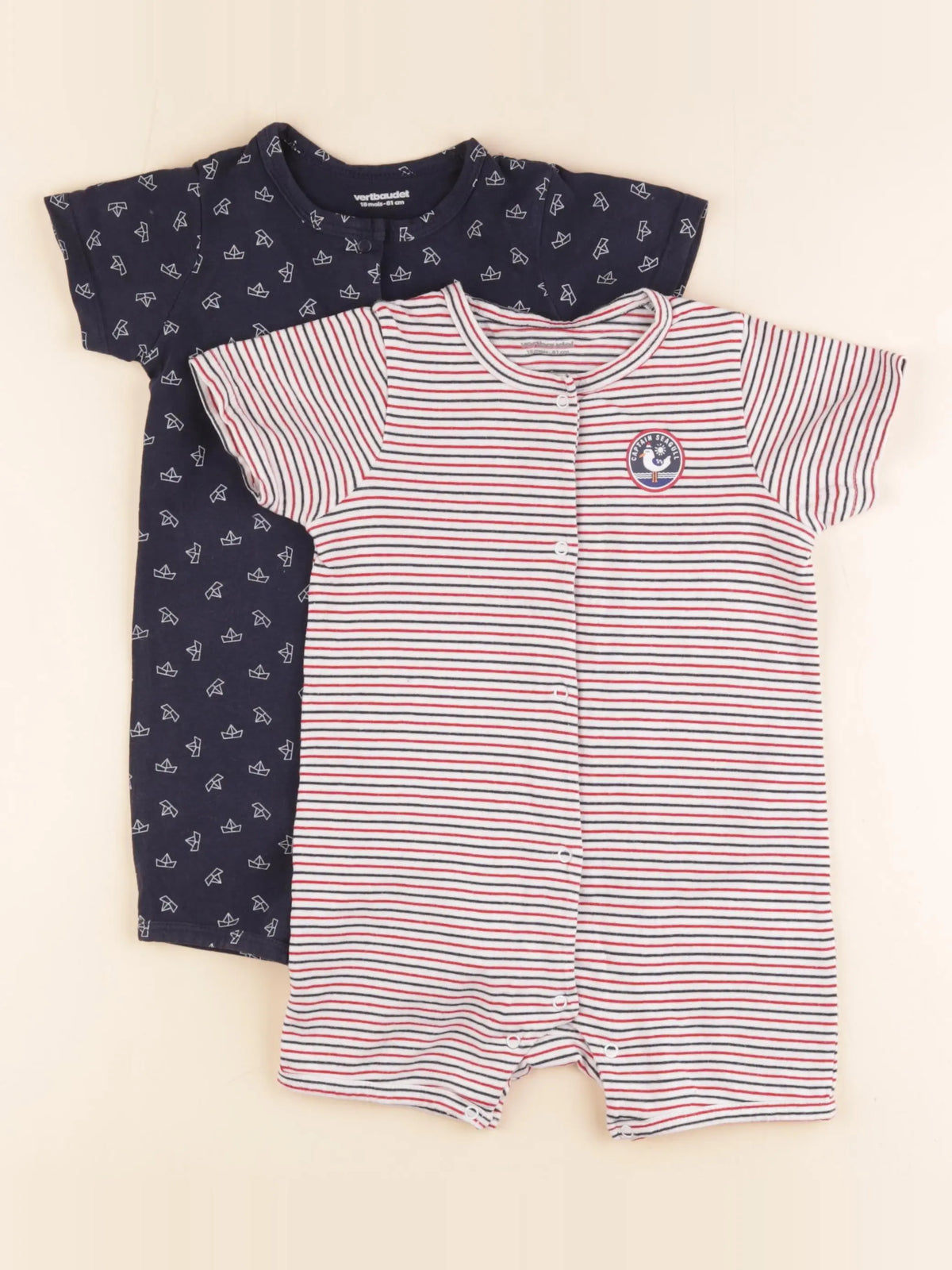 Vertbaudet - lot de 2 pyjamas coton bleu, rouge - 18 mois