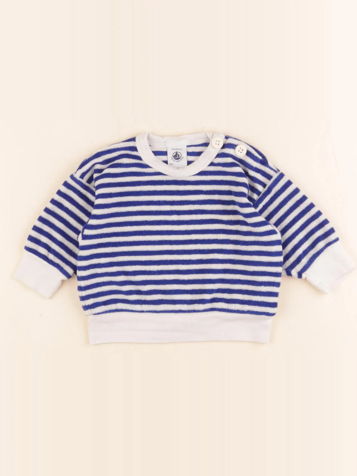 Petit Bateau - sweat blanc, bleu - 3 mois
