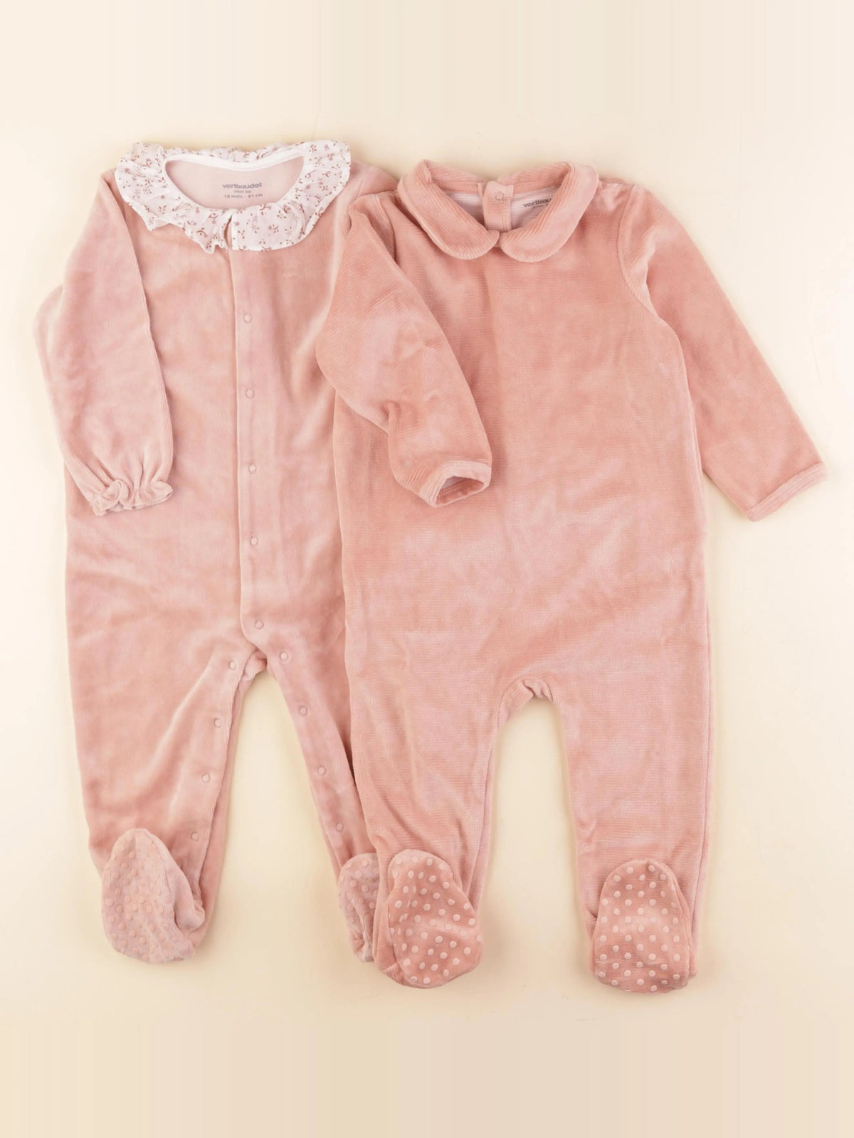 Vertbaudet - lot de 2 pyjamas velours rose - 18 mois