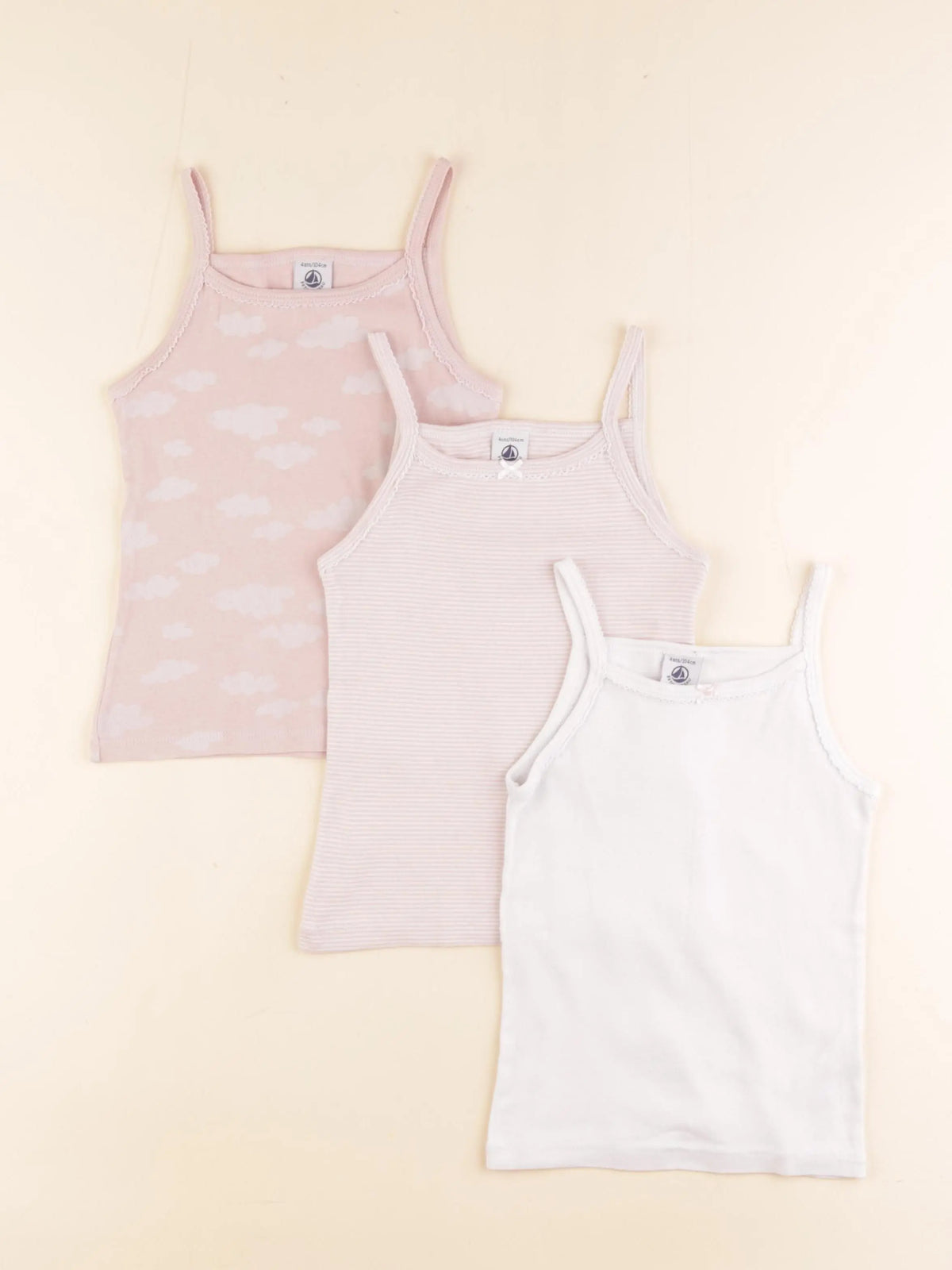 Petit Bateau - lot de 3 maillots de corps blanc, rose - 4 ans