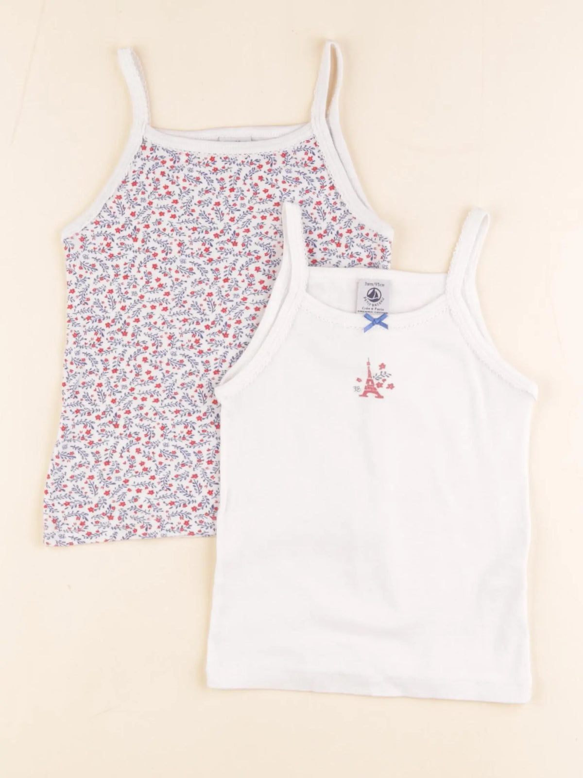 Petit Bateau - lot de 2 maillots de corps blanc, bleu - 3 ans