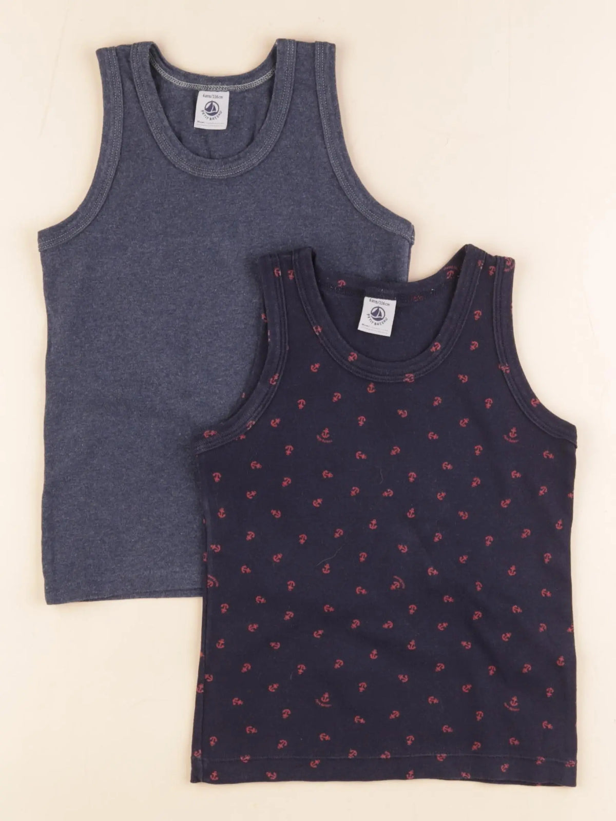 Petit Bateau - lot de 2 maillots de corps bleu - 6 ans