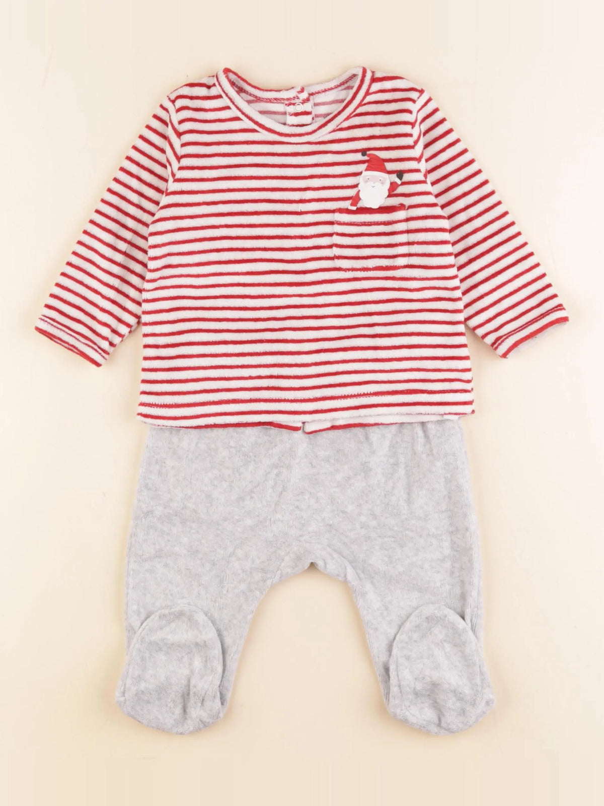 Vertbaudet - pyjama velours rouge, gris - 6 mois