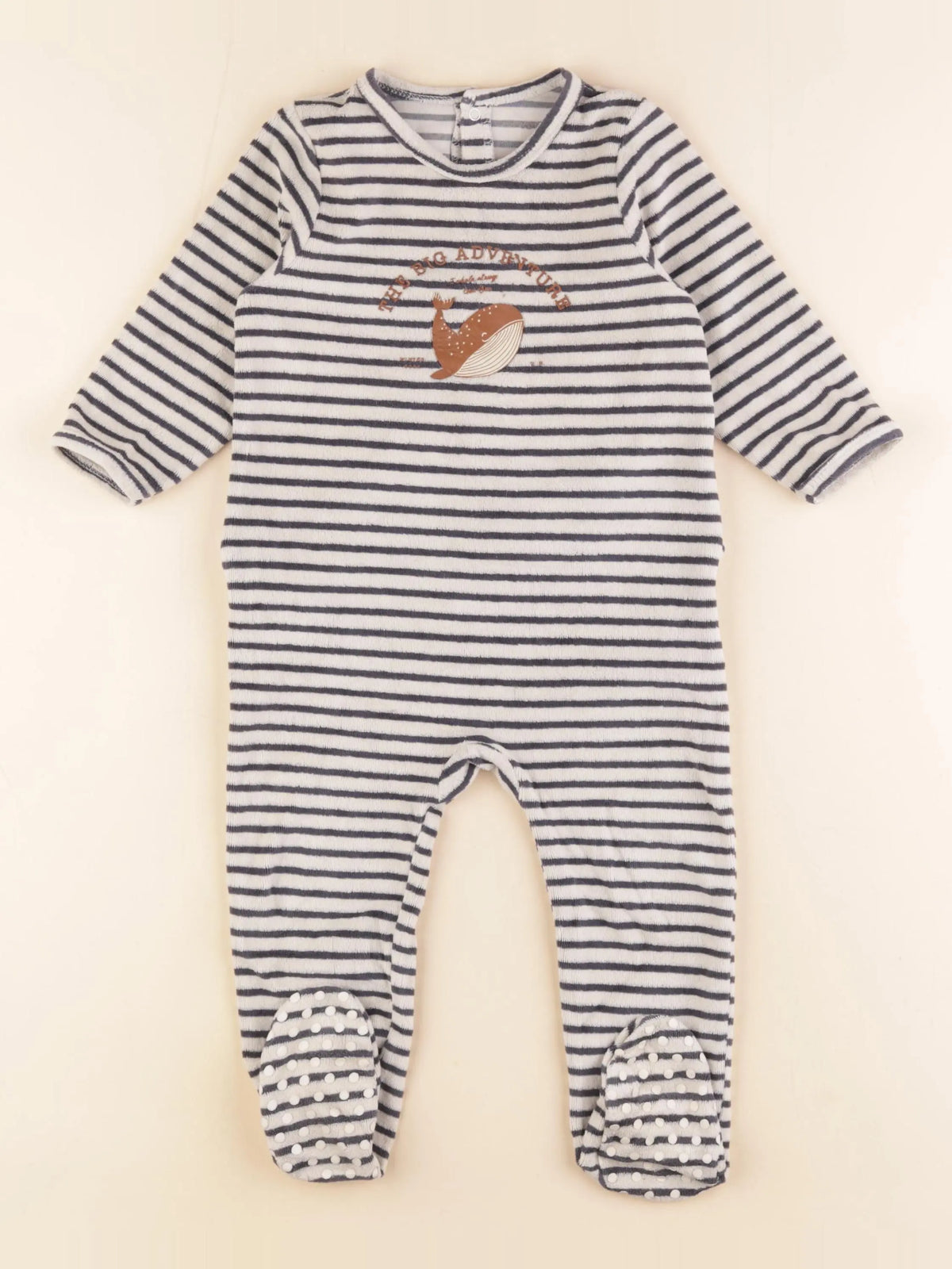 Vertbaudet - pyjama velours beige, bleu - 18 mois