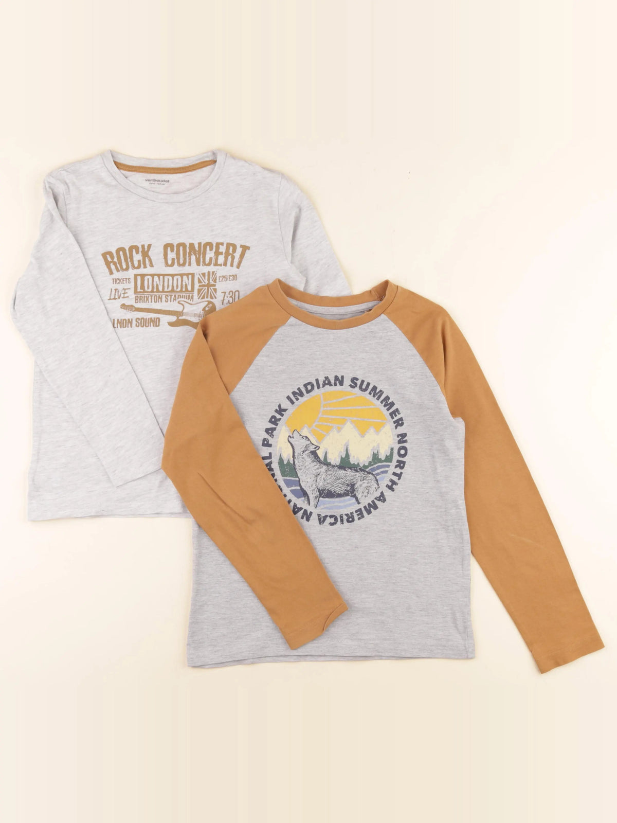 Vertbaudet - lot de 2 tee-shirts marron, gris - 8 ans