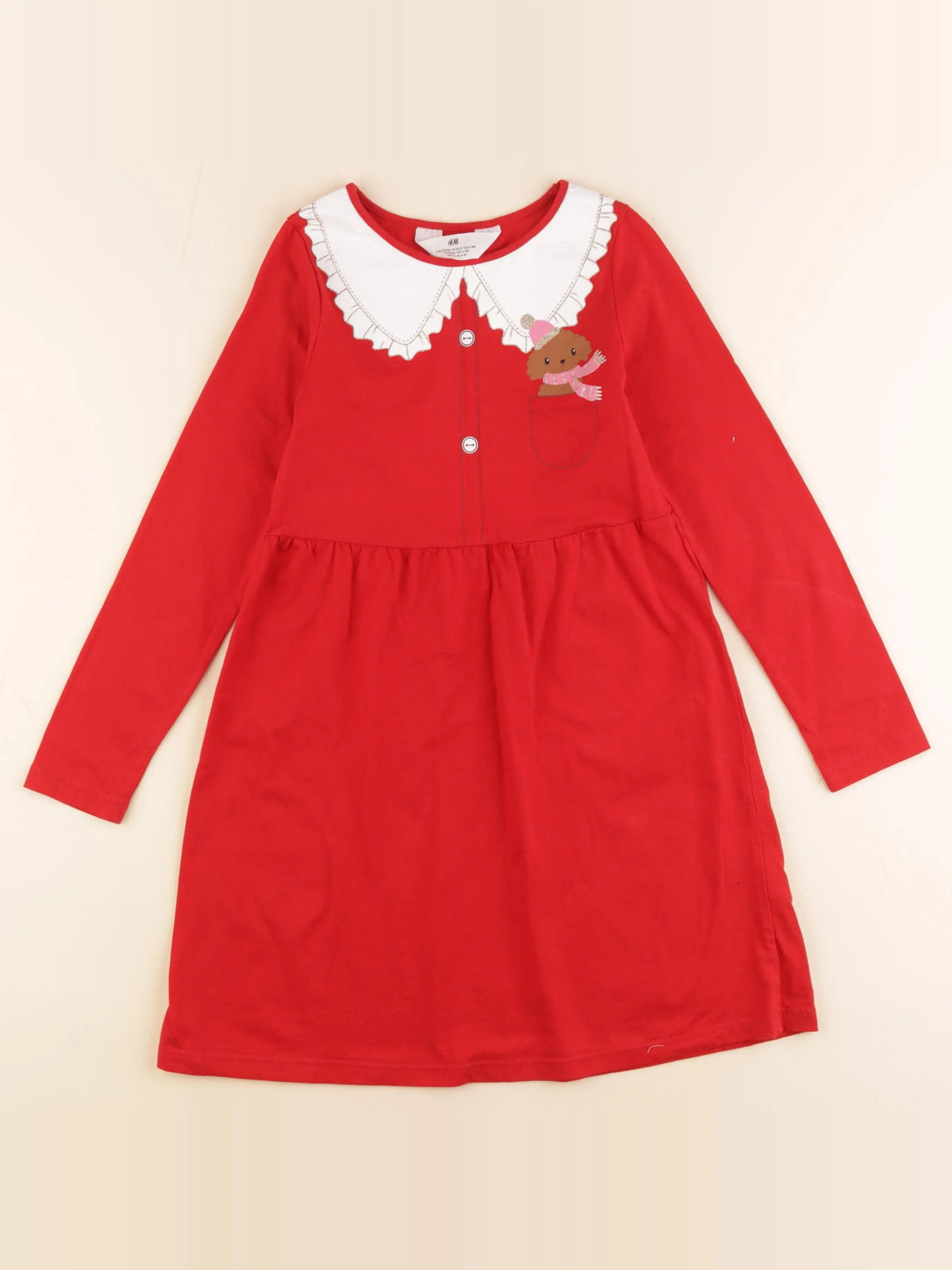 H&M - chemise de nuit coton rouge - 6/8 ans