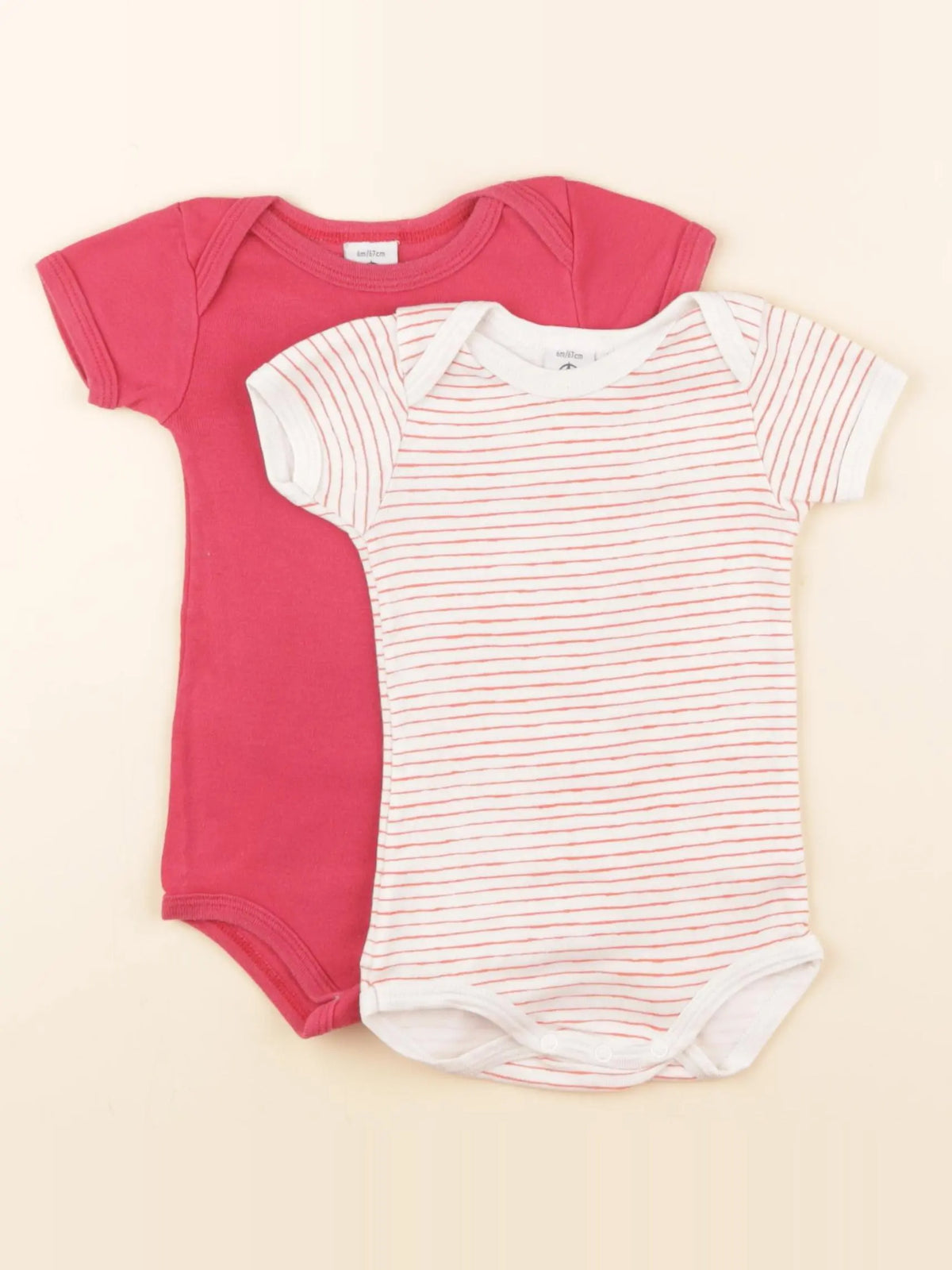 Petit Bateau - lot de 2 bodies en coton rose, blanc - 6 mois