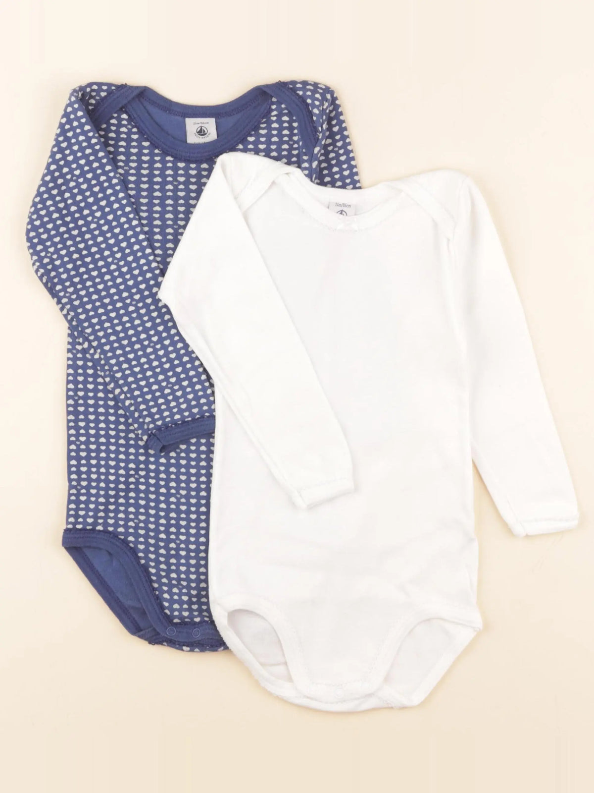 Petit Bateau - lot de 2 bodies en coton blanc, bleu - 24 mois