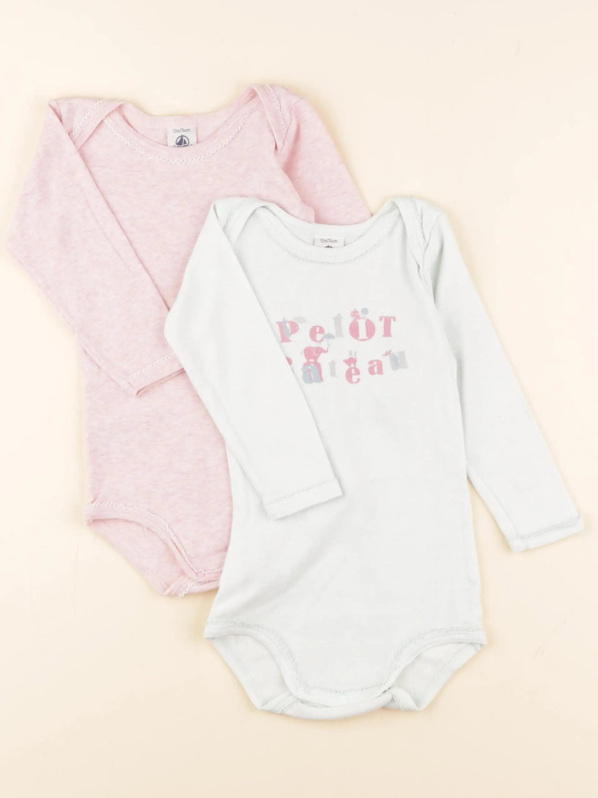 Petit Bateau - lot de 2 bodies en coton bleu, rose - 12 mois