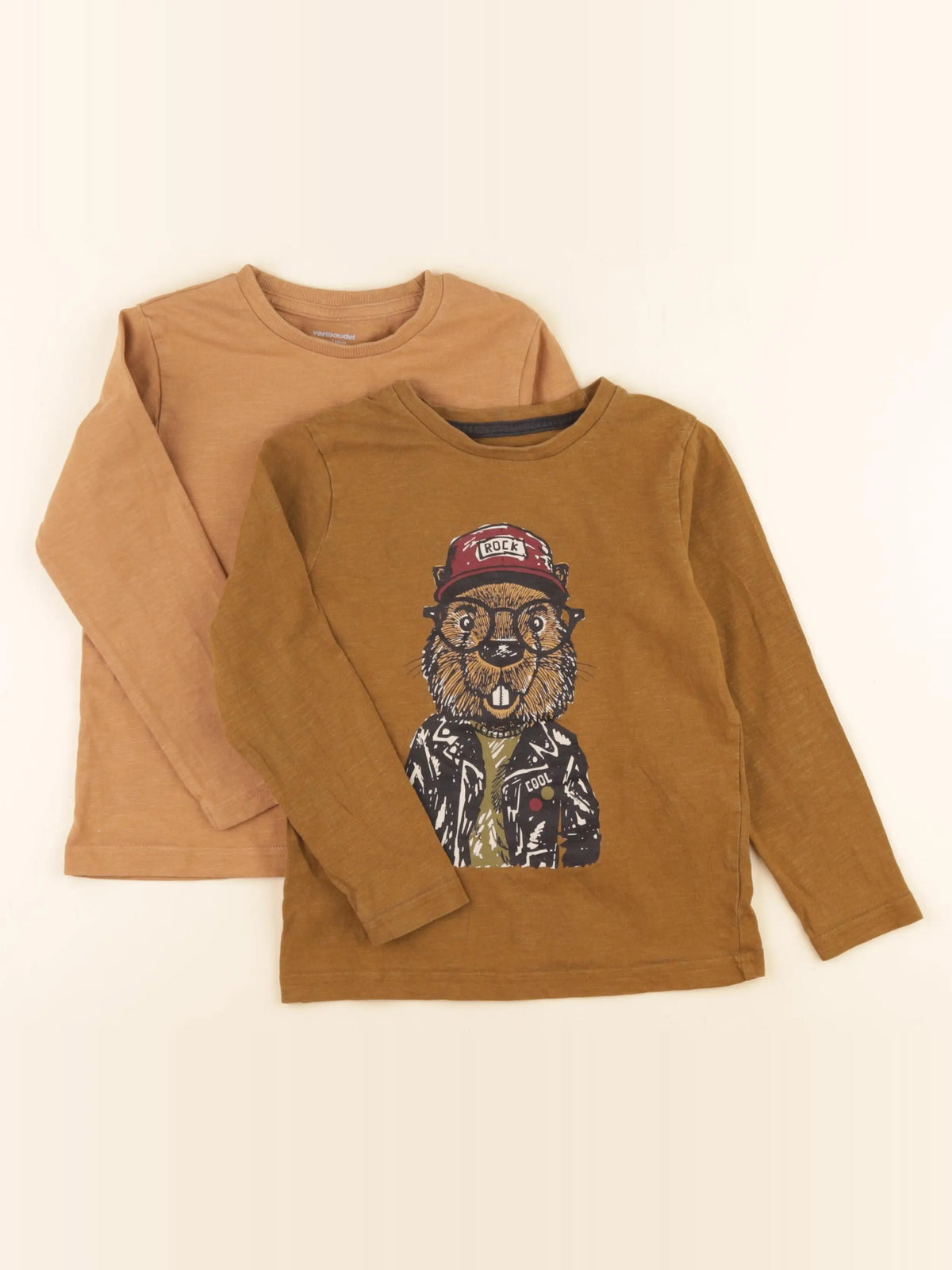 Vertbaudet - lot de 2 tee-shirts marron - 5 ans