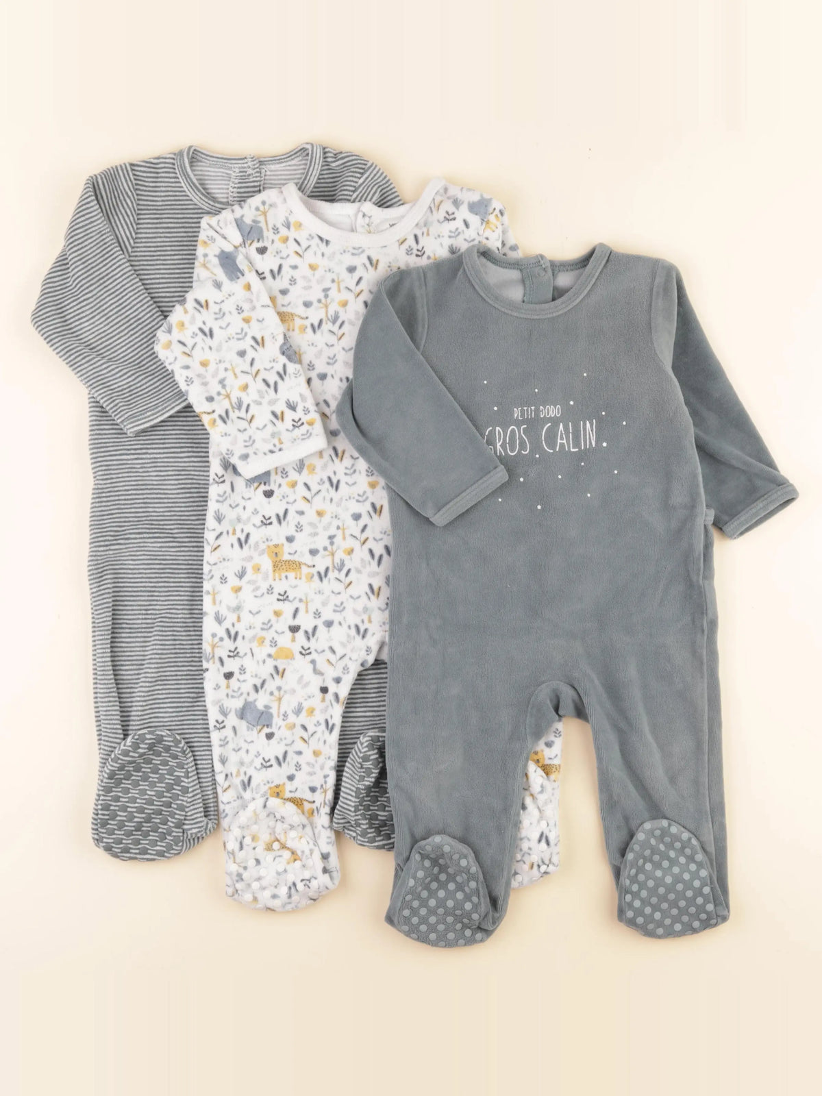 Vertbaudet - lot de 3 pyjamas velours multicolore - 12 mois