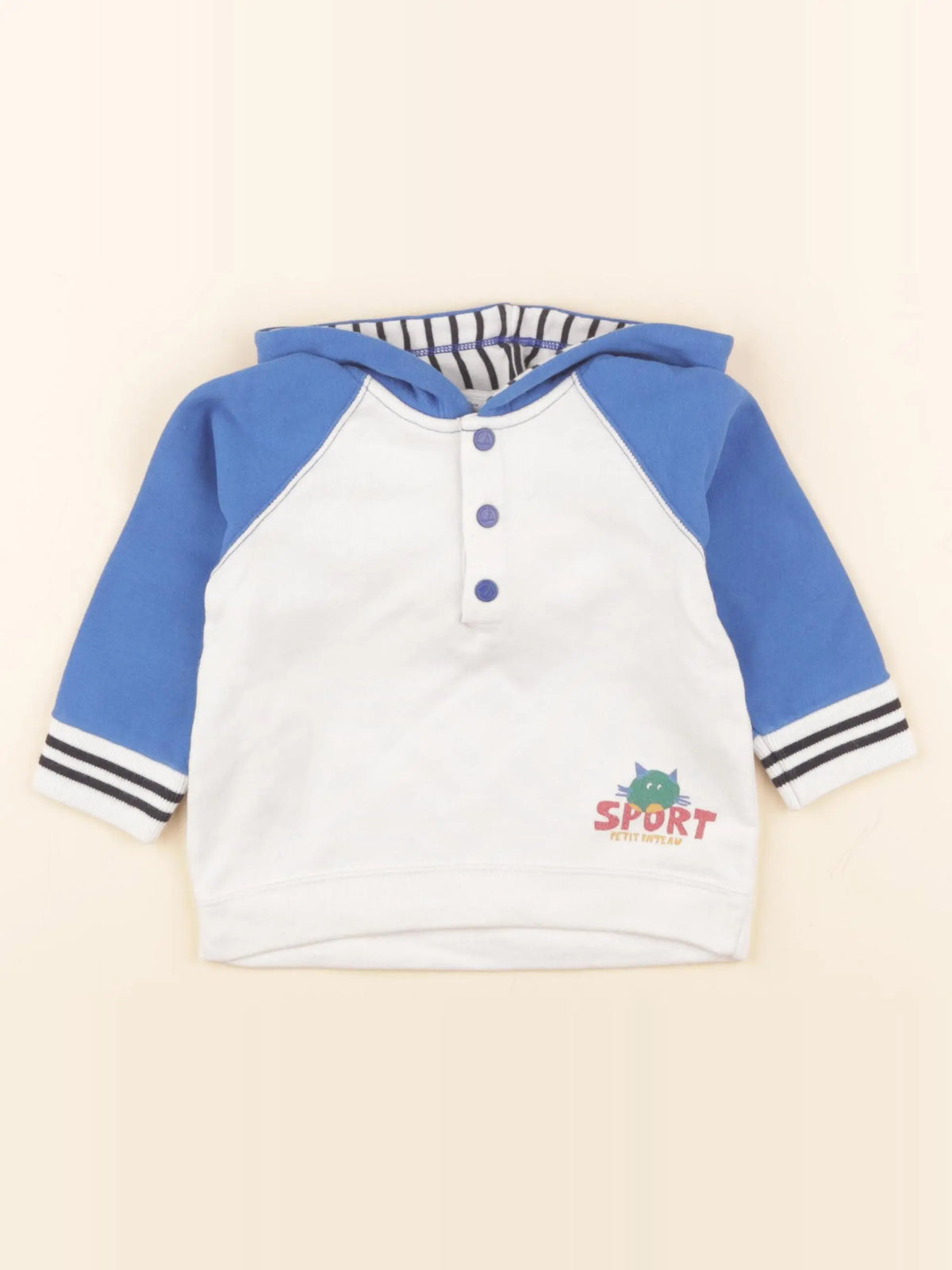 Petit Bateau - sweat blanc, bleu - 12 mois