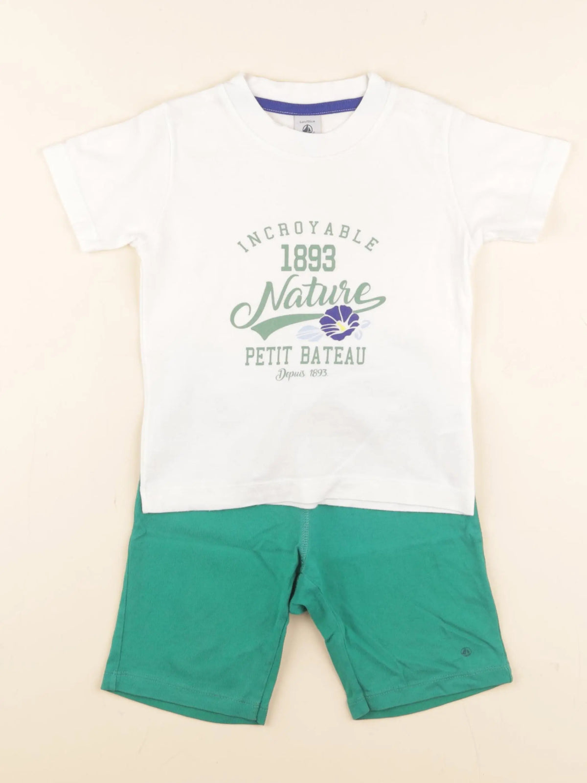 Petit Bateau - pyjama coton blanc, vert - 4 ans