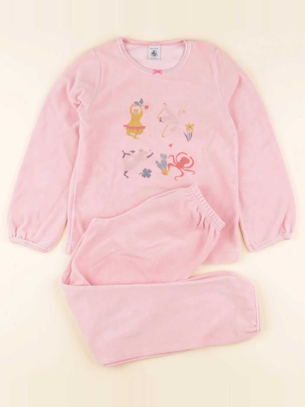 Petit Bateau - pyjama velours rose - 8 ans