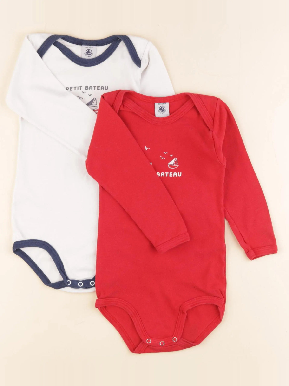 Petit Bateau - lot de 2 bodies en coton blanc, rouge - 36 mois