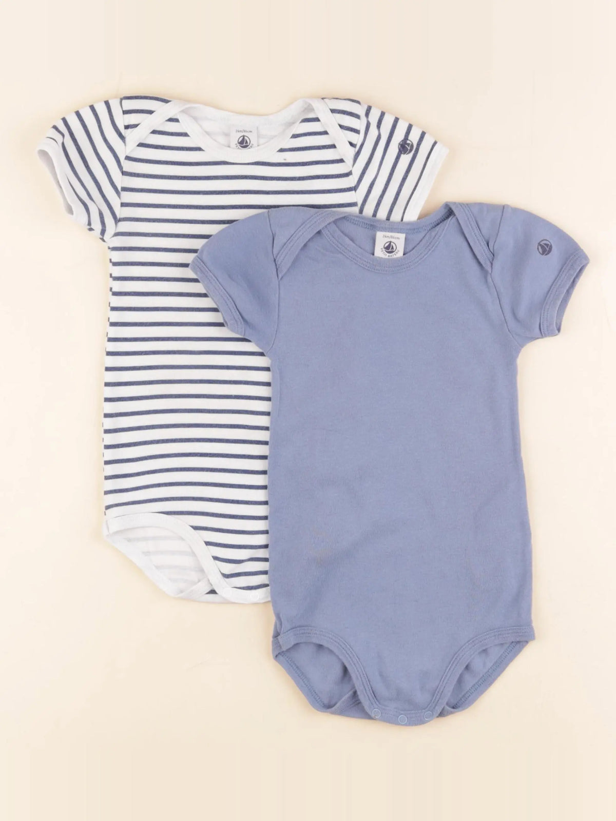 Petit Bateau - lot de 2 bodies en coton bleu, blanc - 24 mois